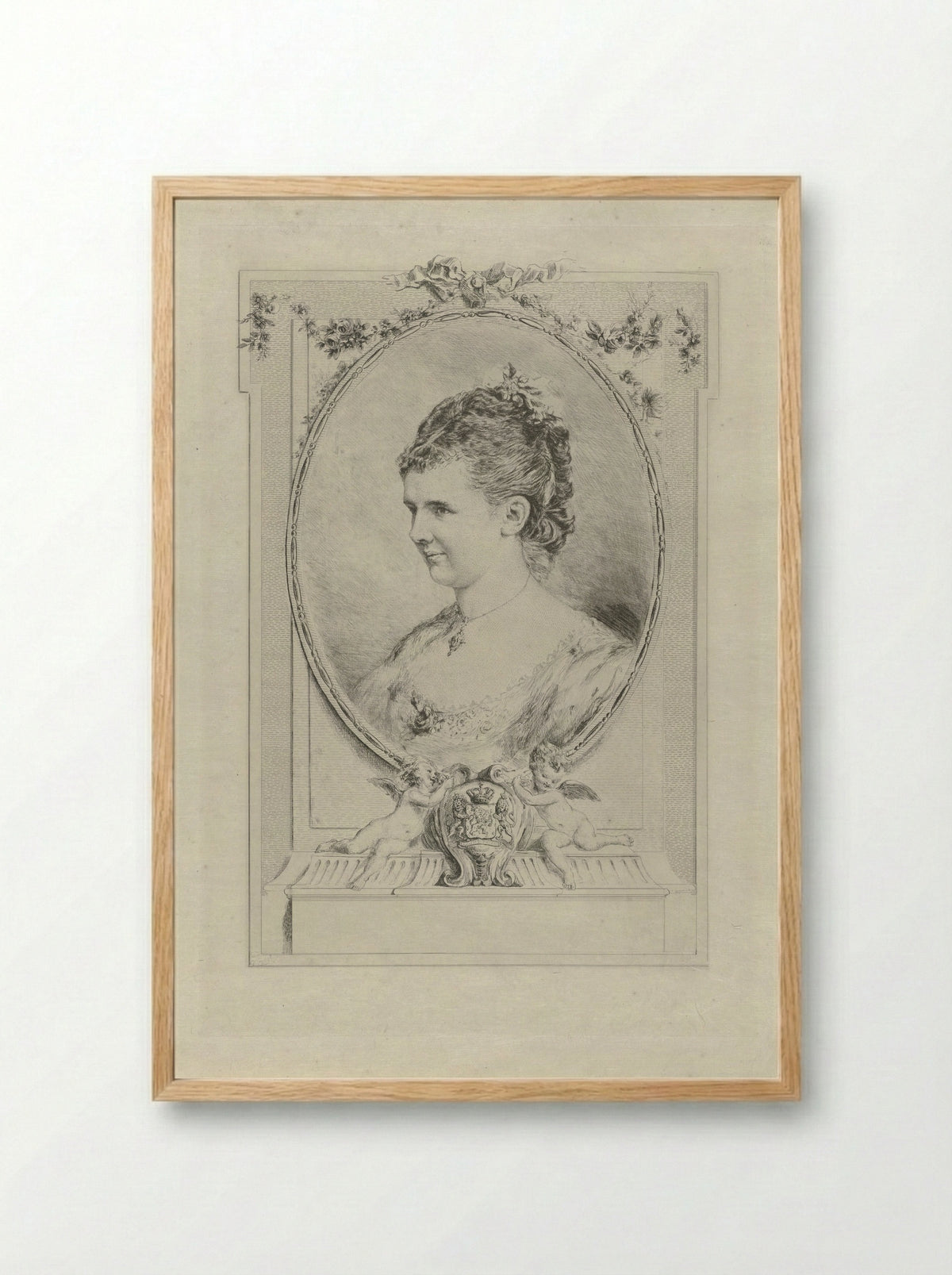 Portret van Emma, koningin-regentes der Nederlanden - Tiburce de Mare - Framed Print Wood