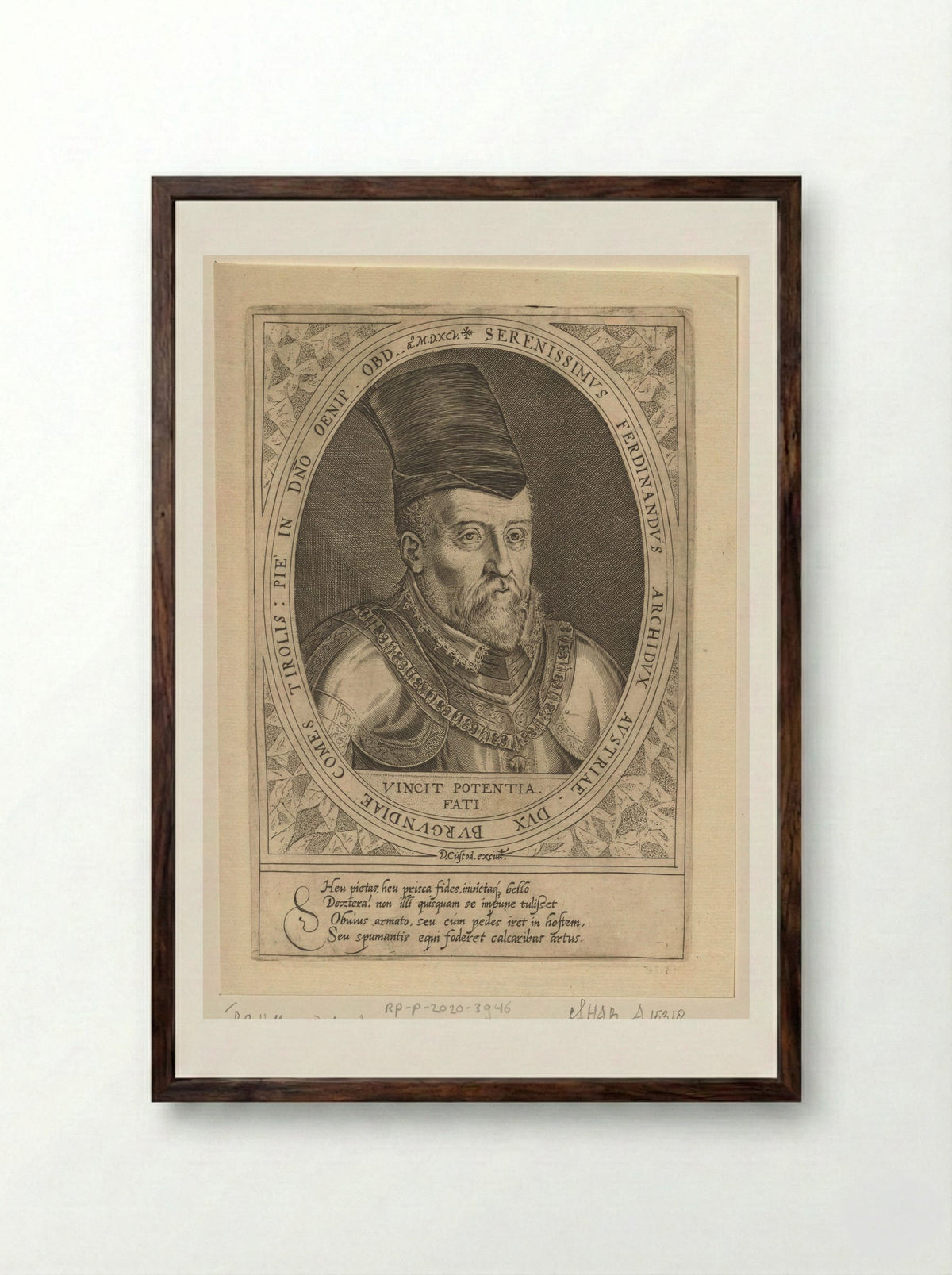 Portret van Ferdinand II van Tirol - Dominicus Custos - Framed Print Dark Wood
