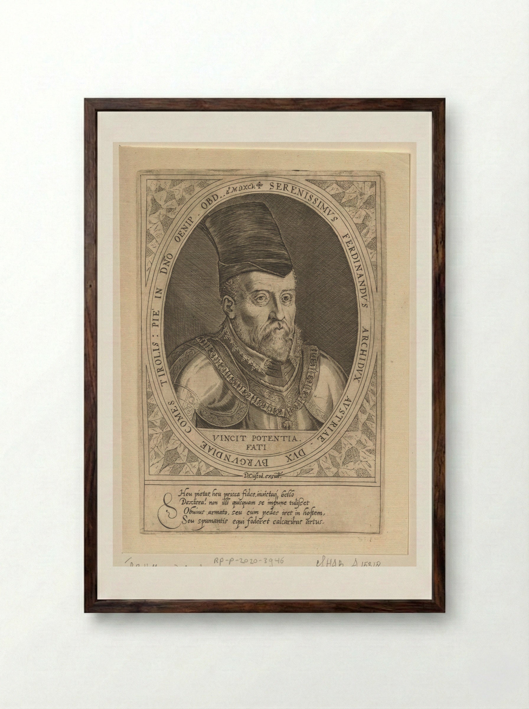 Portret van Ferdinand II van Tirol - Dominicus Custos - Framed Print Dark Wood