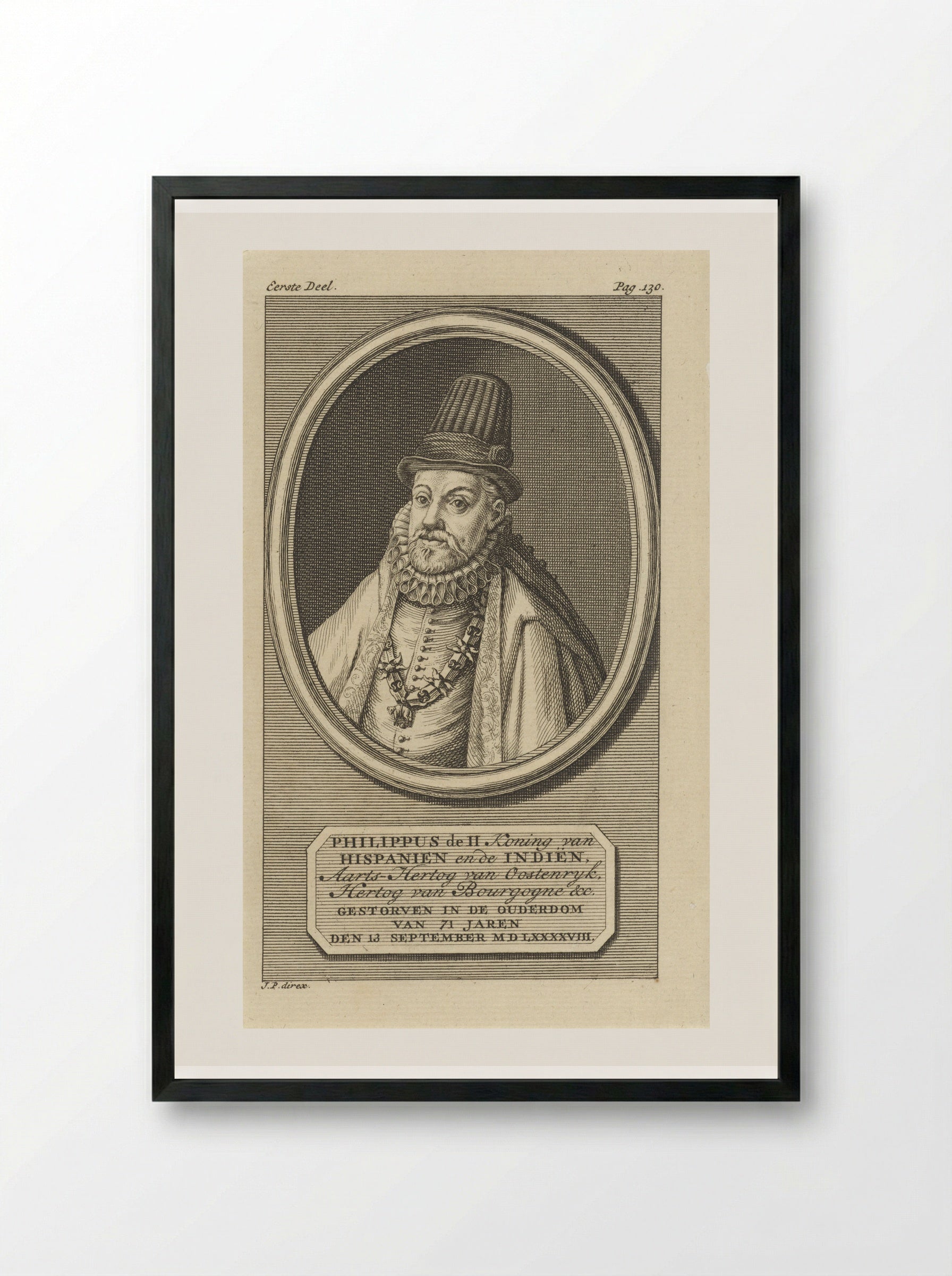 Portret van Filips II, koning van Spanje - Jan Punt - Framed Print Black