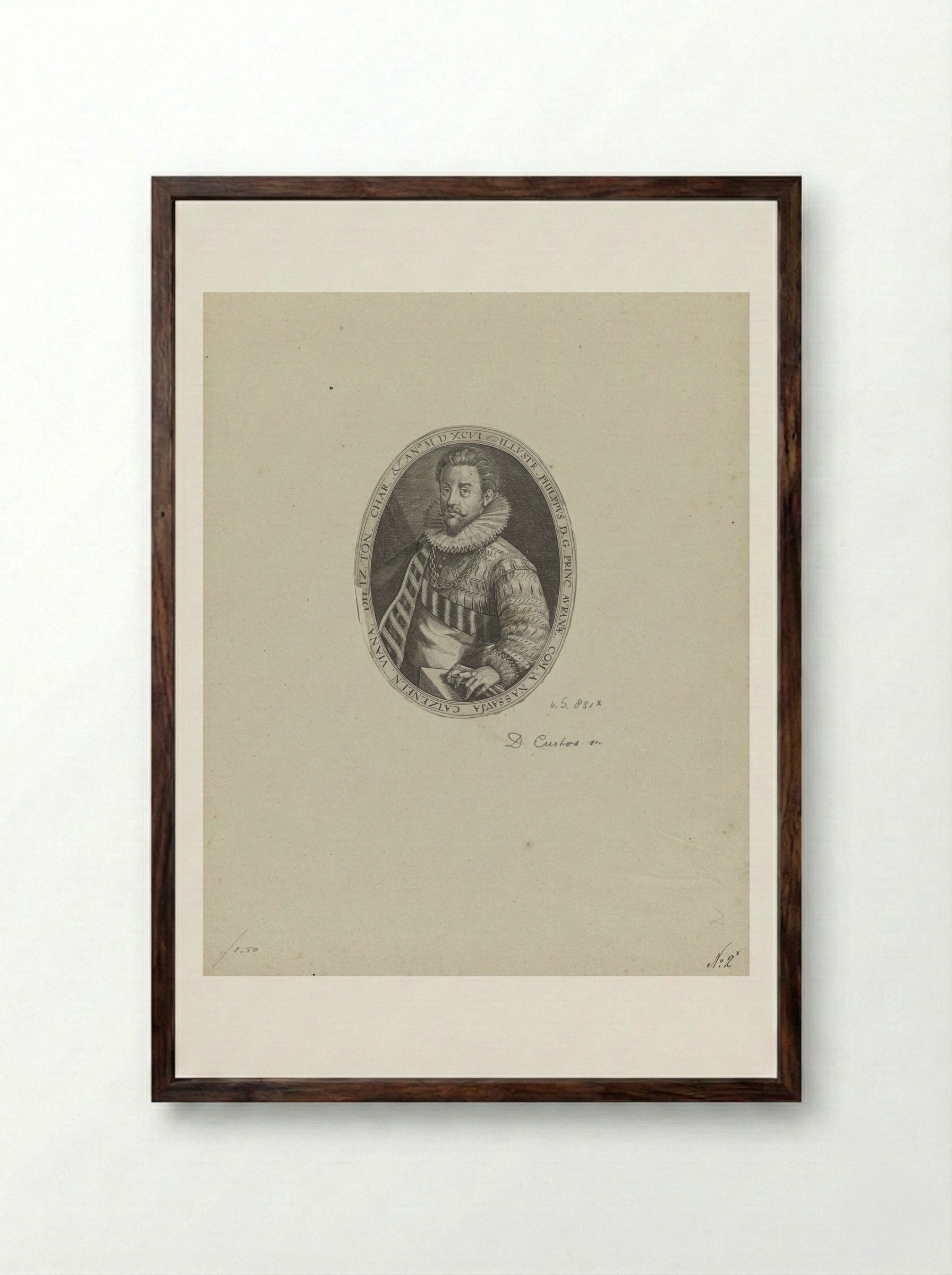 Portret van Filips Willem, prins van Oranje - Dominicus Custos - Framed Print Dark Wood