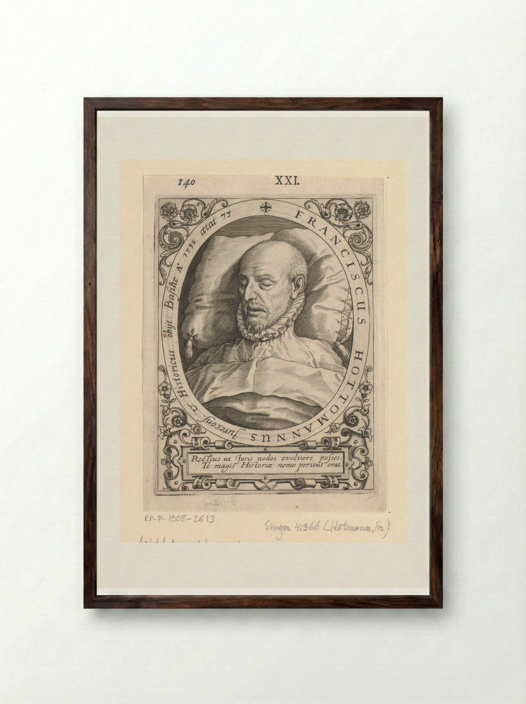 Portret van François Hotman - Johann Theodor de Bry - Framed Print Dark Wood