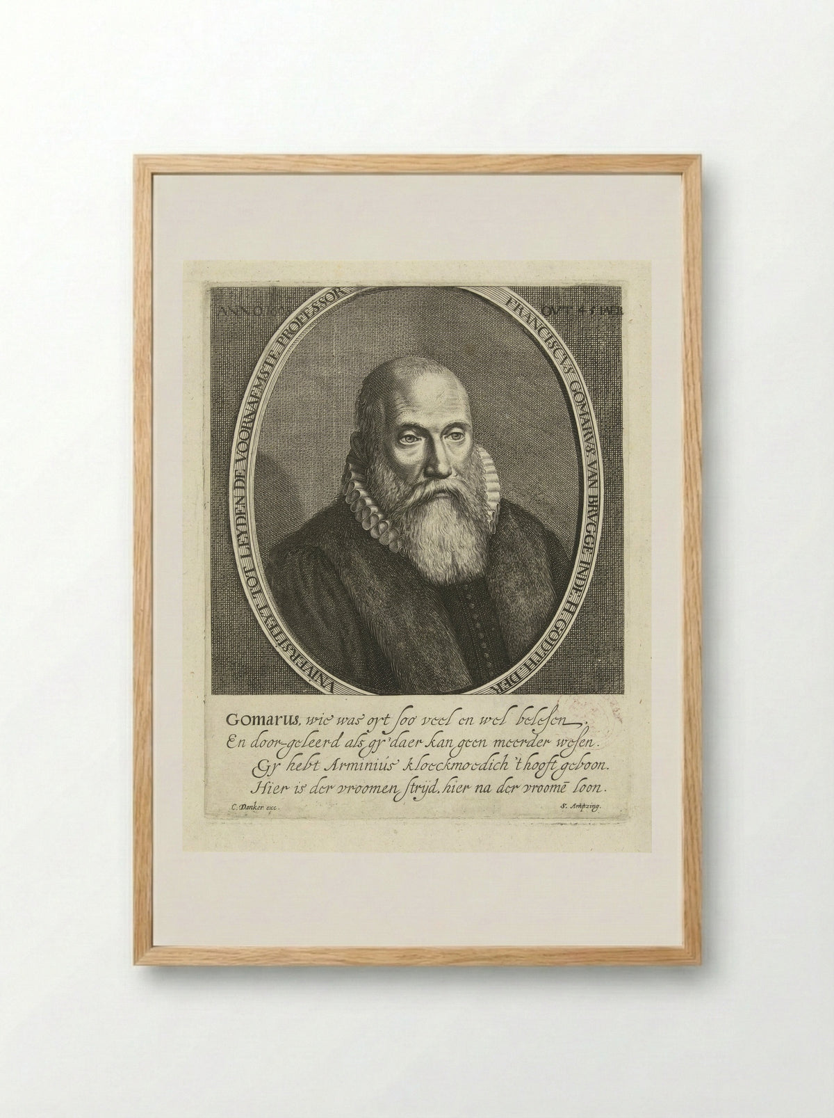 Portret van Franciscus Gomarus - Cornelis Koning - Framed Print Wood