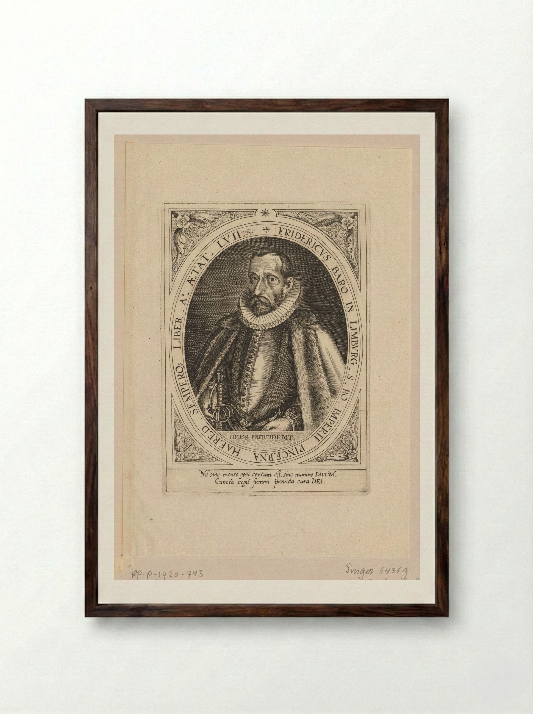 Portret van Frederik, baron van Limburg op 57-jarige leeftijd - Dominicus Custos - Framed Print Dark Wood