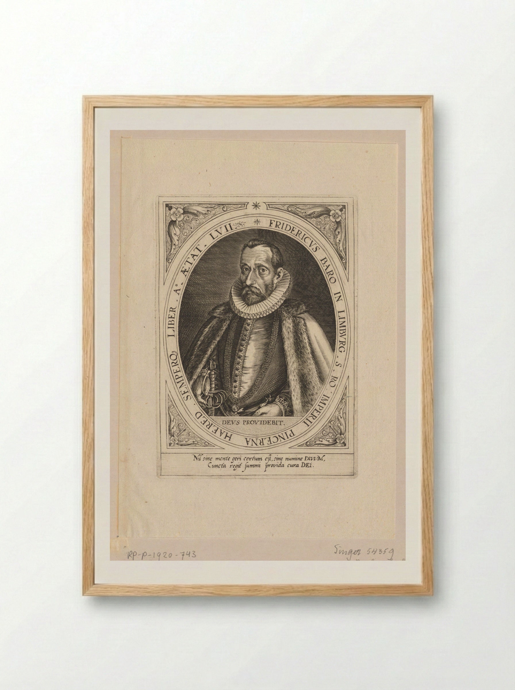 Portret van Frederik, baron van Limburg op 57-jarige leeftijd - Dominicus Custos - Framed Print Wood