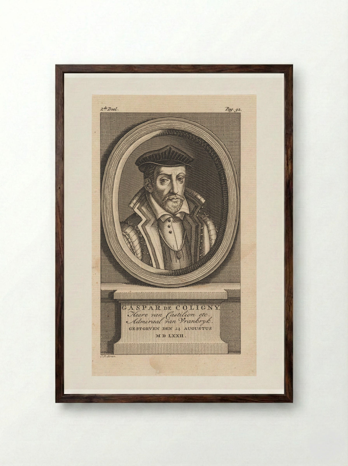 Portret van Gaspard de Coligny - Jan Punt - Framed Print Dark Wood