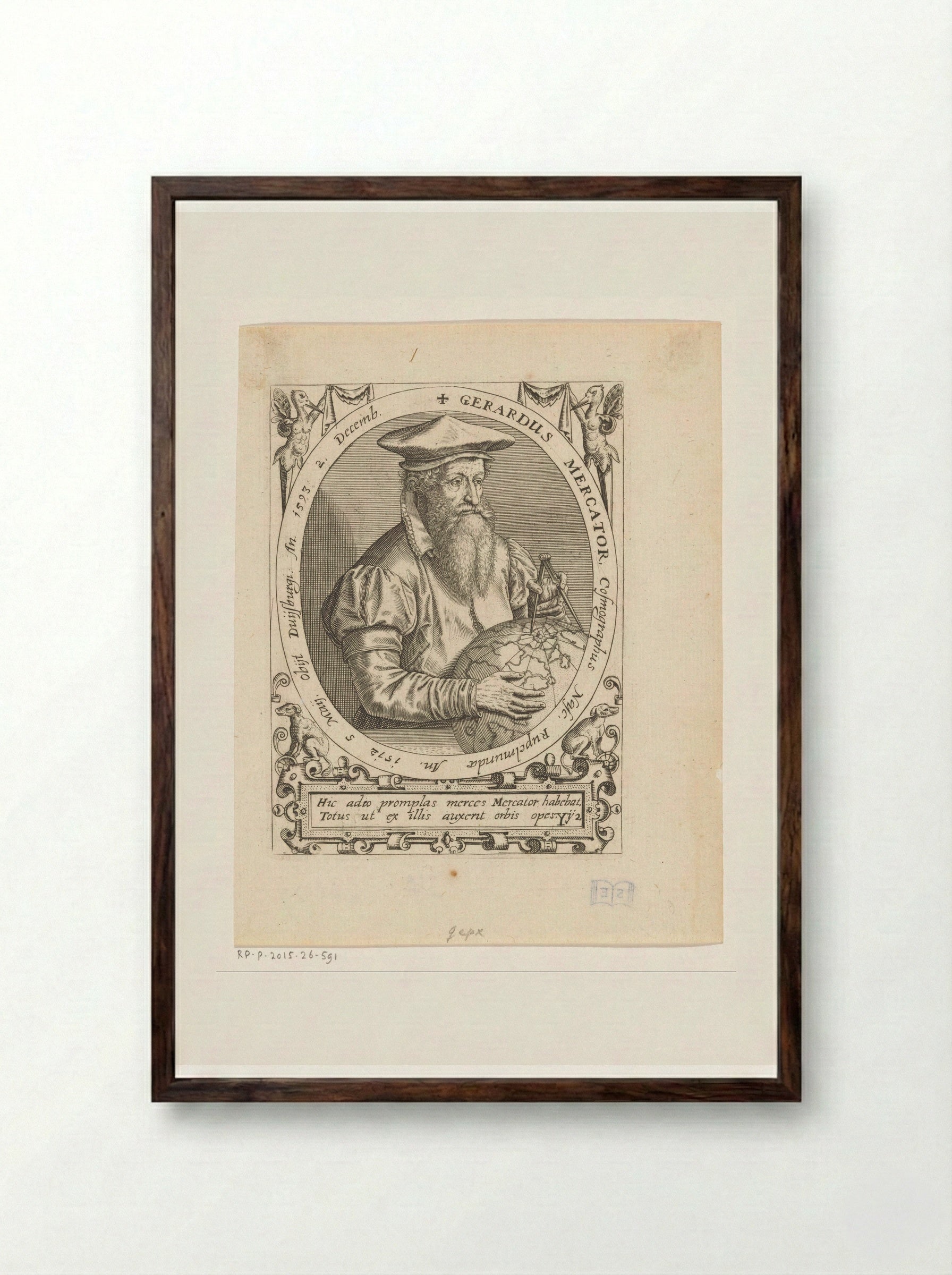 Portret van Gerardus Mercator - Johann Theodor de Bry - Framed Print Dark Wood