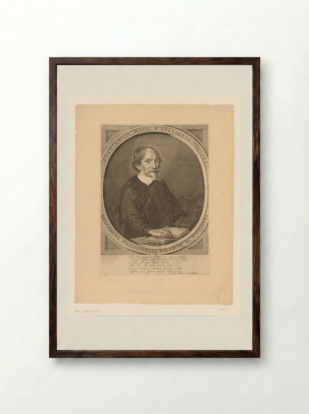 Portret van Gijsbert Voet op 68-jarige leeftijd - Salomon Savery - Framed Print Dark Wood