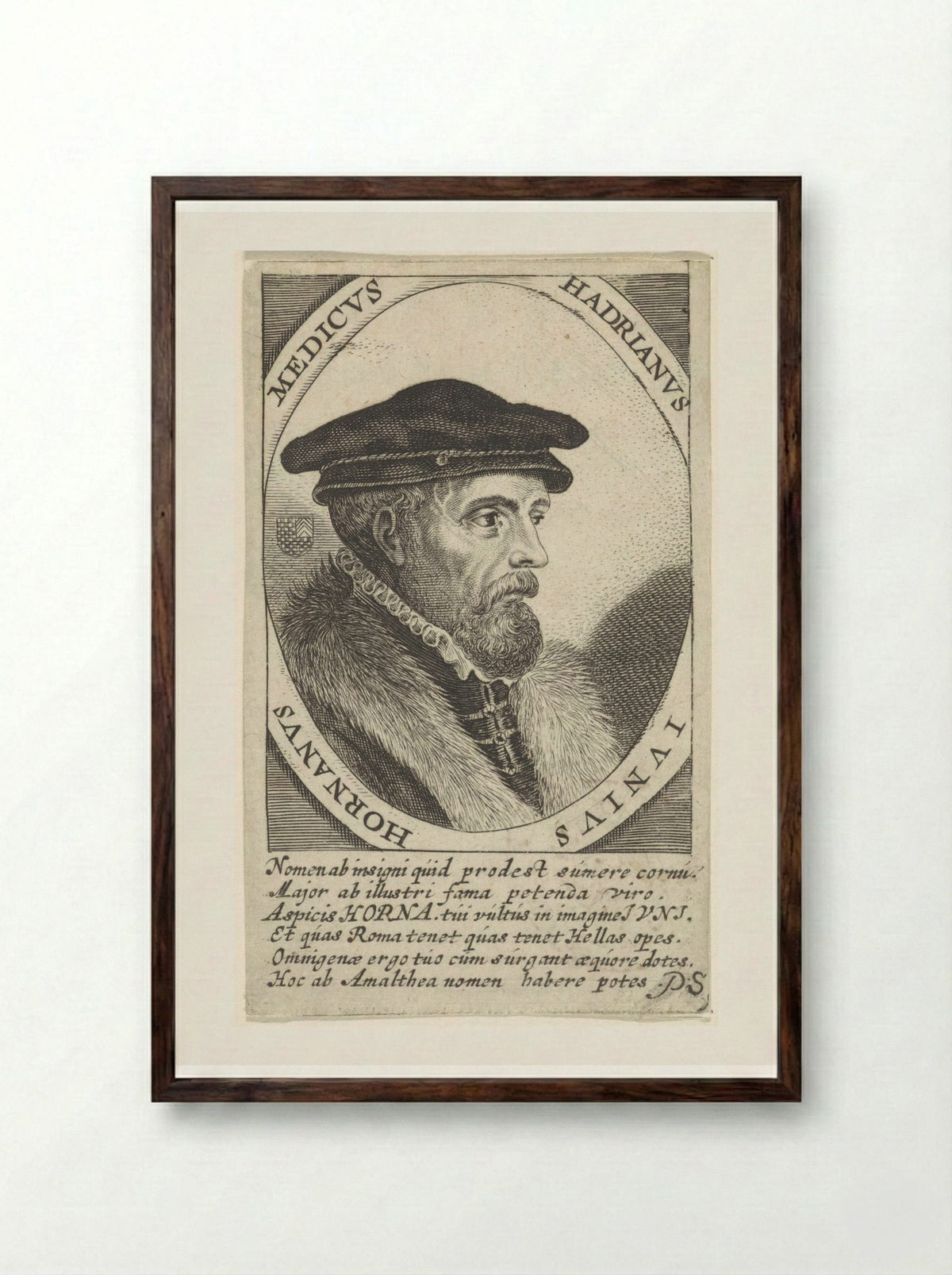 Portret van Hadrianus Junius - Theodor Matham - Framed Print Dark Wood