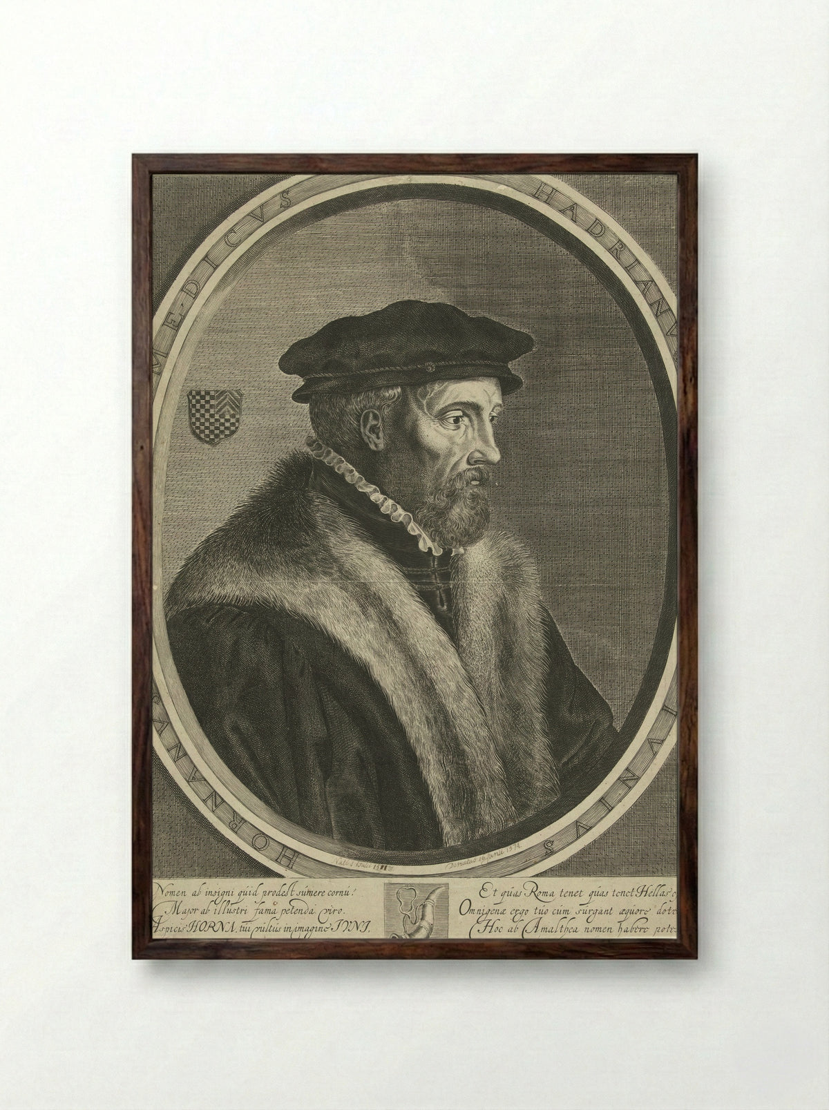 Portret van Hadrianus Junius - Cornelis Koning - Framed Print Dark Wood