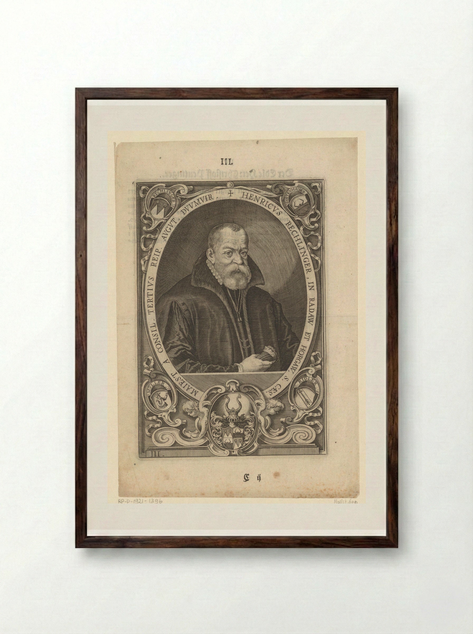 Portret van Heinrich Rehlinger - Lucas Kilian - Framed Print Dark Wood