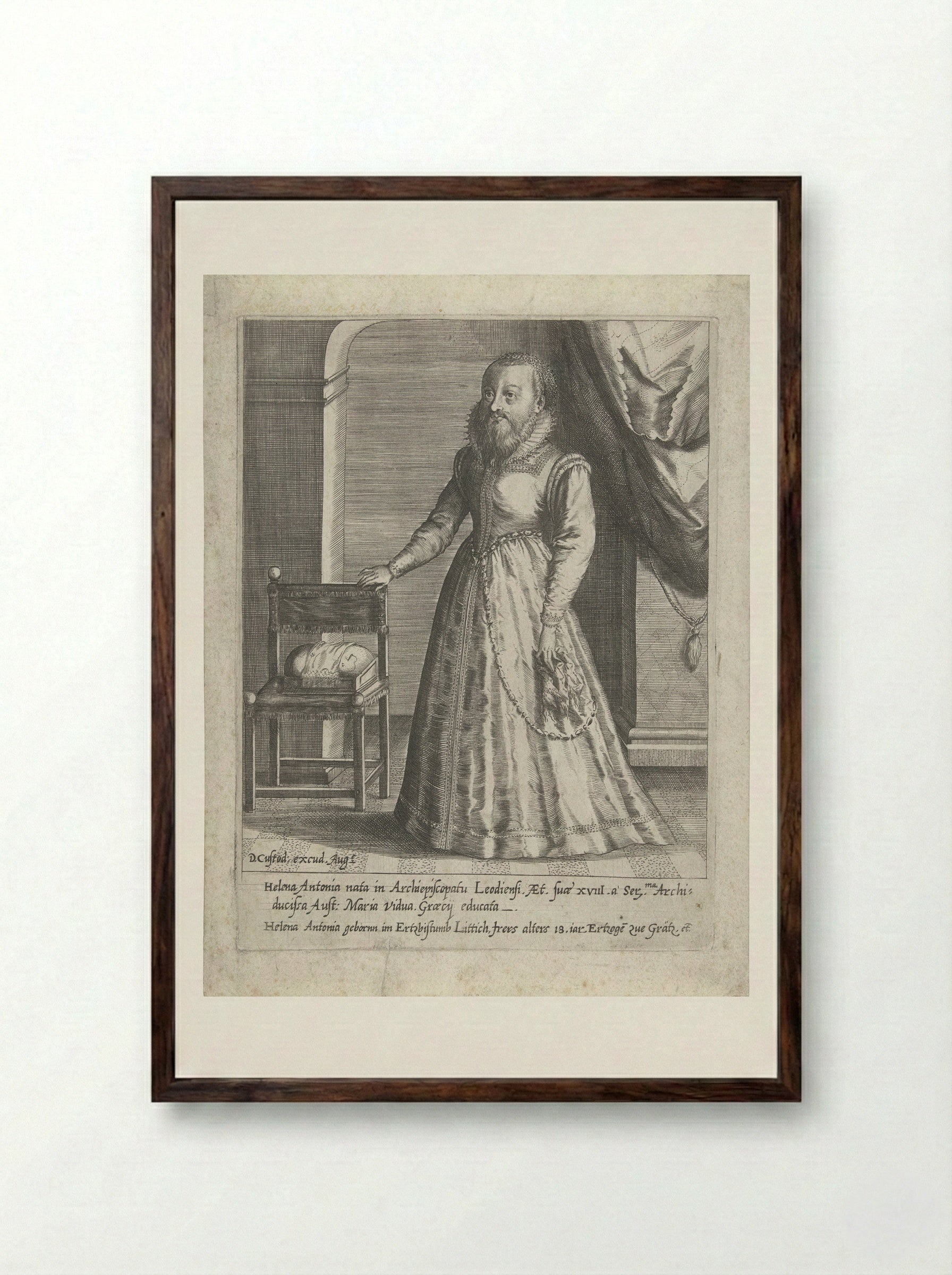 Portret van Helena Antonia, op 18-jarige leeftijd, met baard - Dominicus Custos - Framed Print Dark Wood