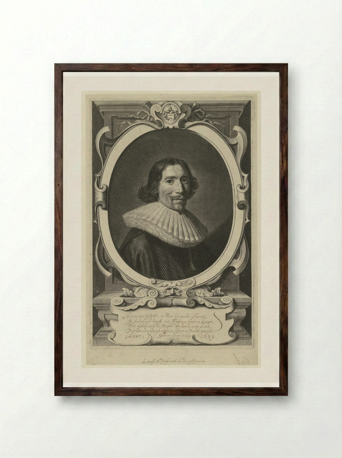 Portret van Hendrik Meurs - Theodor Matham - Framed Print Dark Wood