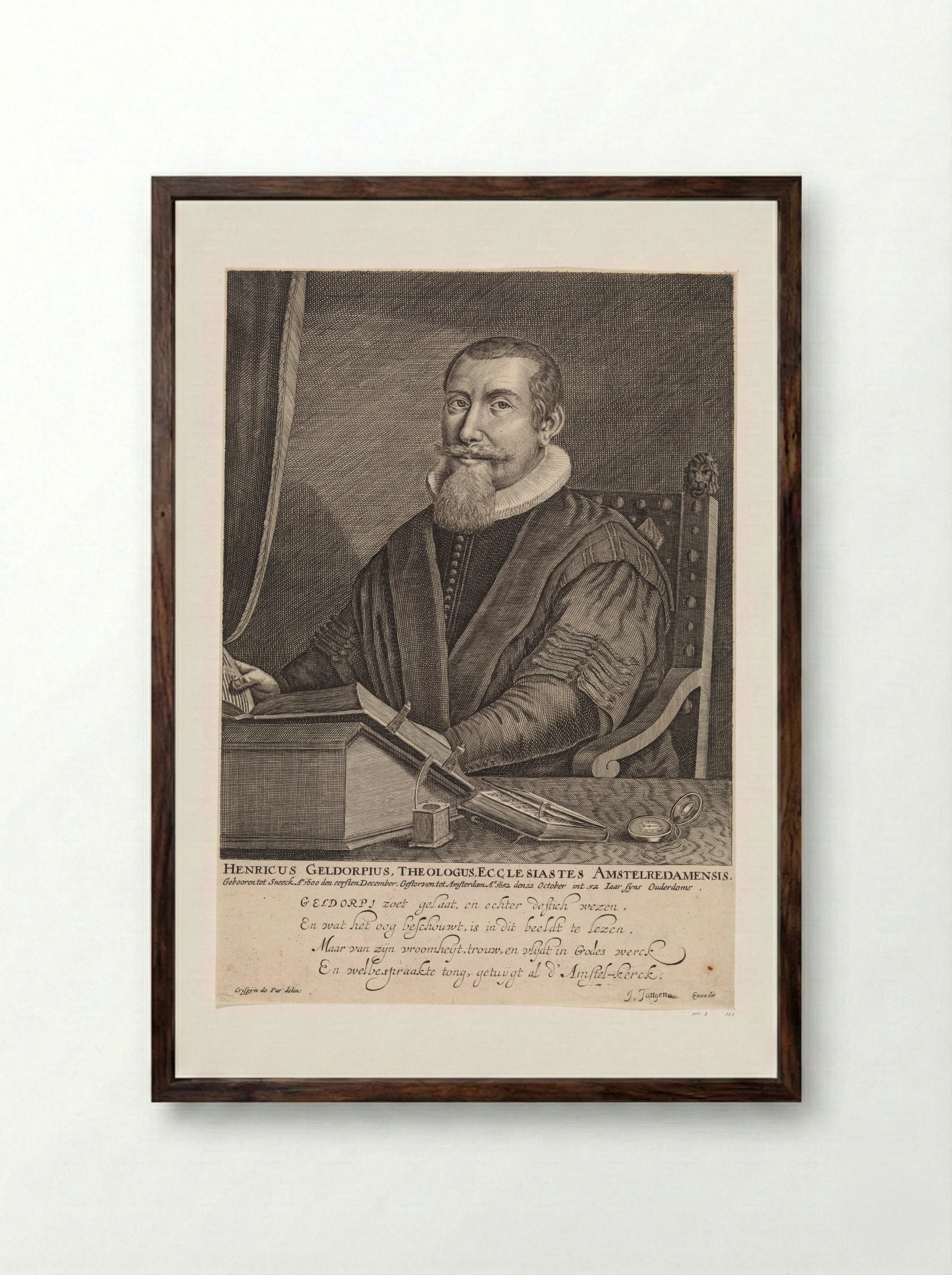 Portret van Henricus Geldorp - Crispijn van de Passe (II) - Framed Print Dark Wood