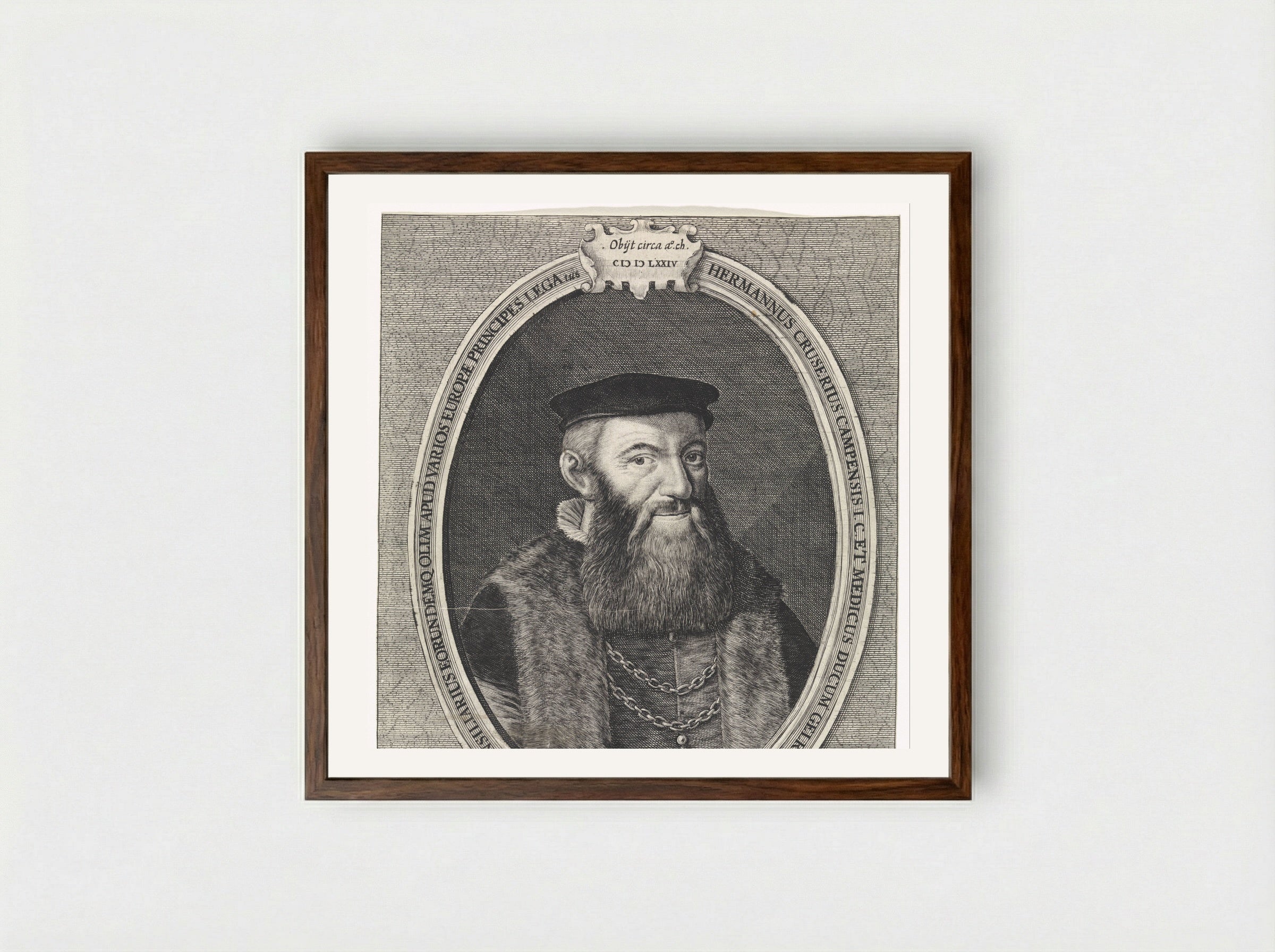 Portret van Herman Cruser - Crispijn van de Passe (II) - Framed Print Dark Wood