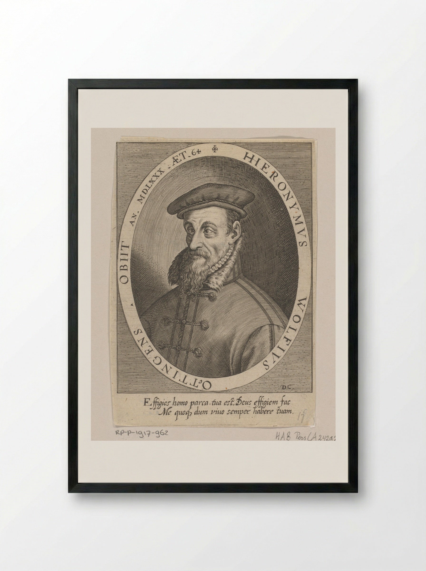 Portret van Hieronymus Wolf op 64-jarige leeftijd - Dominicus Custos - Framed Print Black