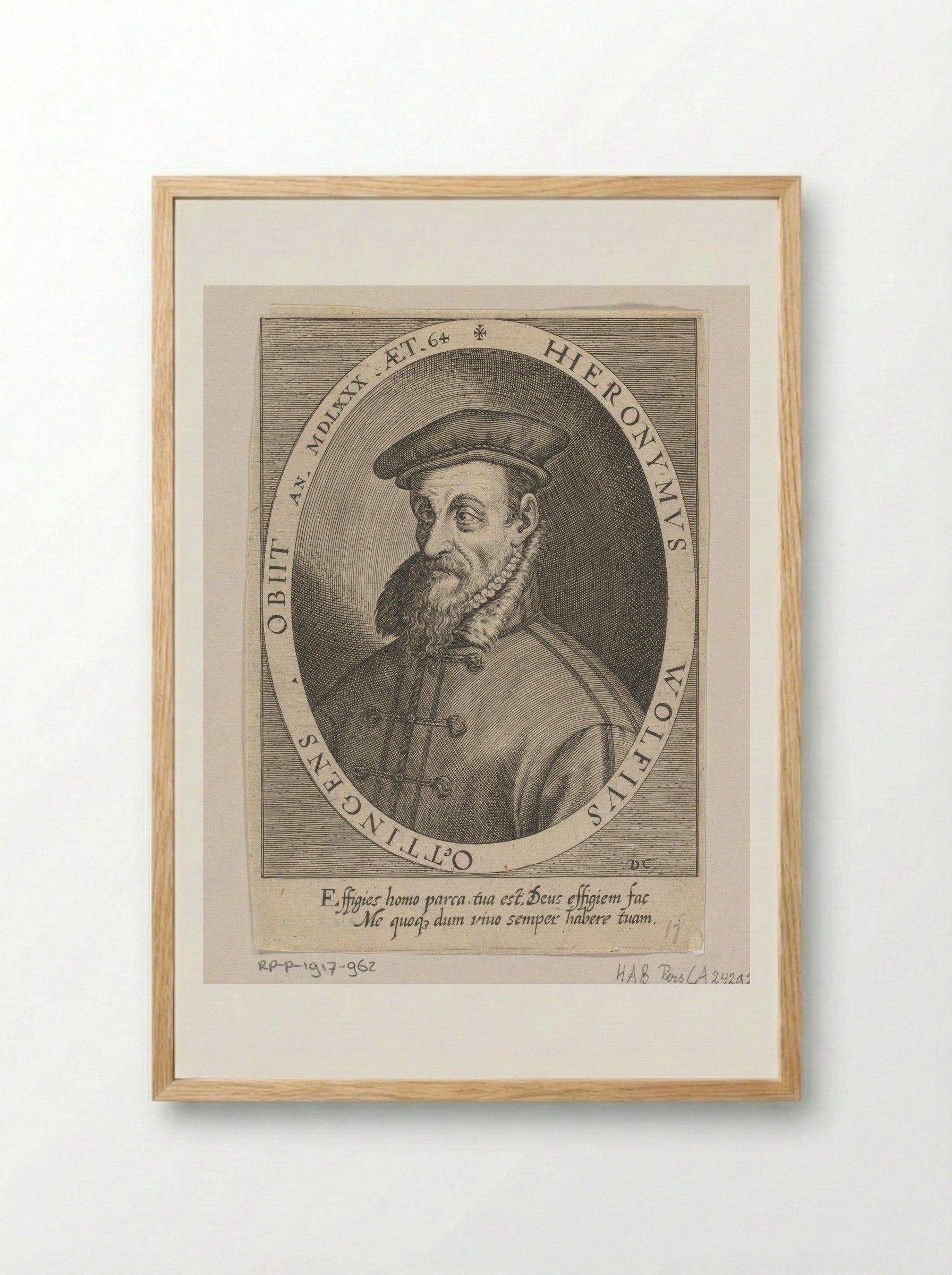 Portret van Hieronymus Wolf op 64-jarige leeftijd - Dominicus Custos - Framed Print Wood