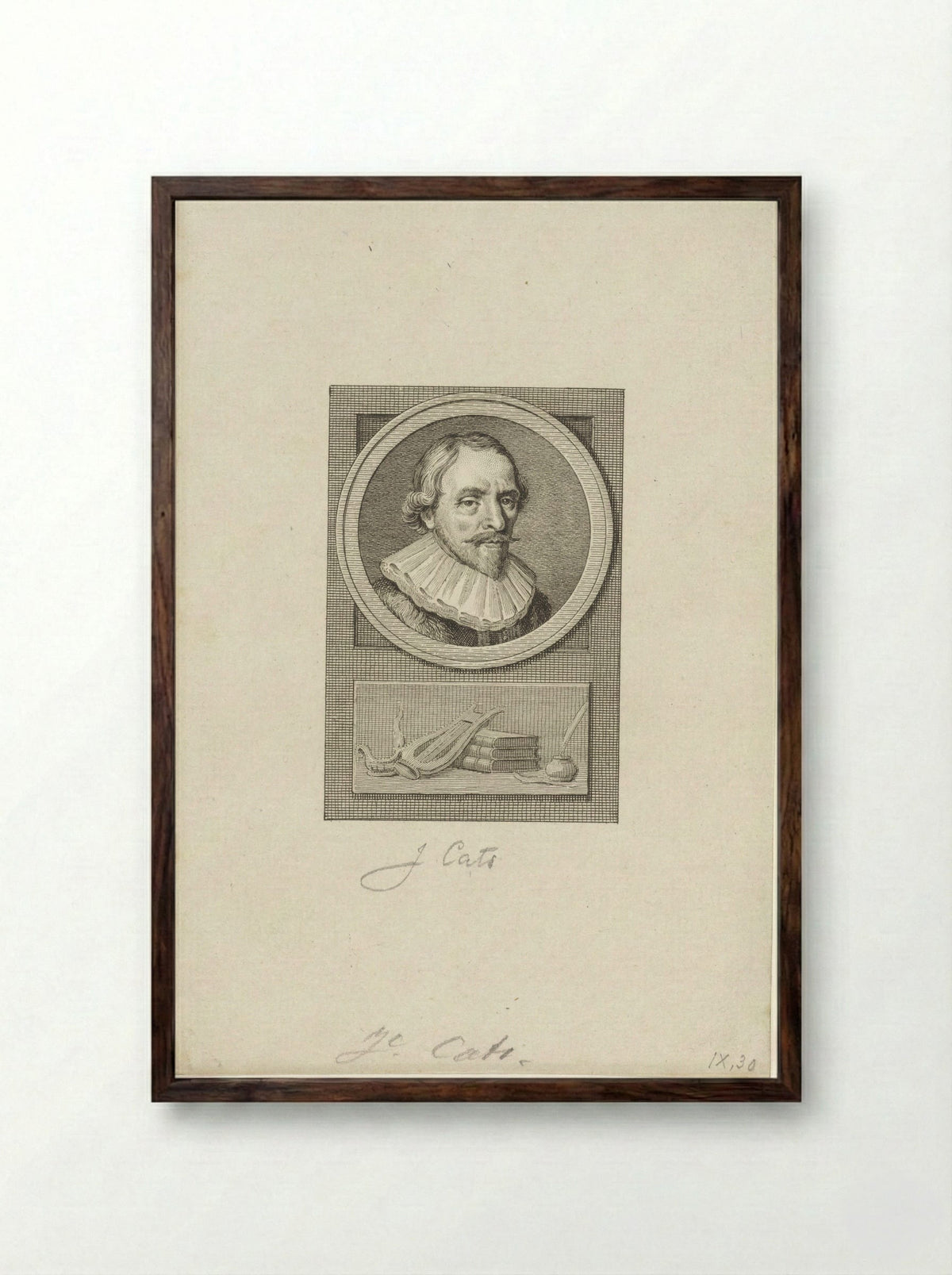 Portret van Jacob Cats - Reinier Vinkeles - Framed Print Dark Wood