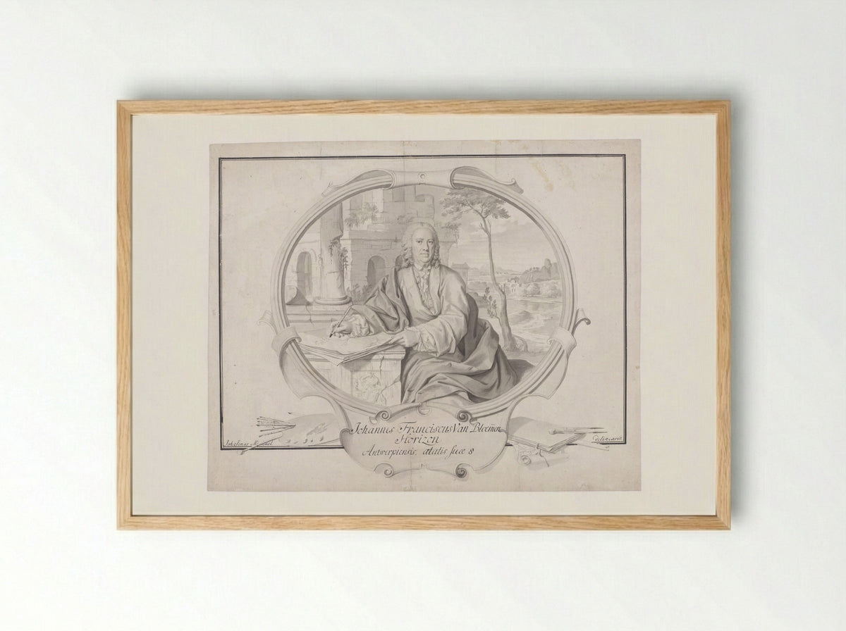 Portret van Jan Frans van Bloemen - Johann Jonas Michael - Framed Print Wood