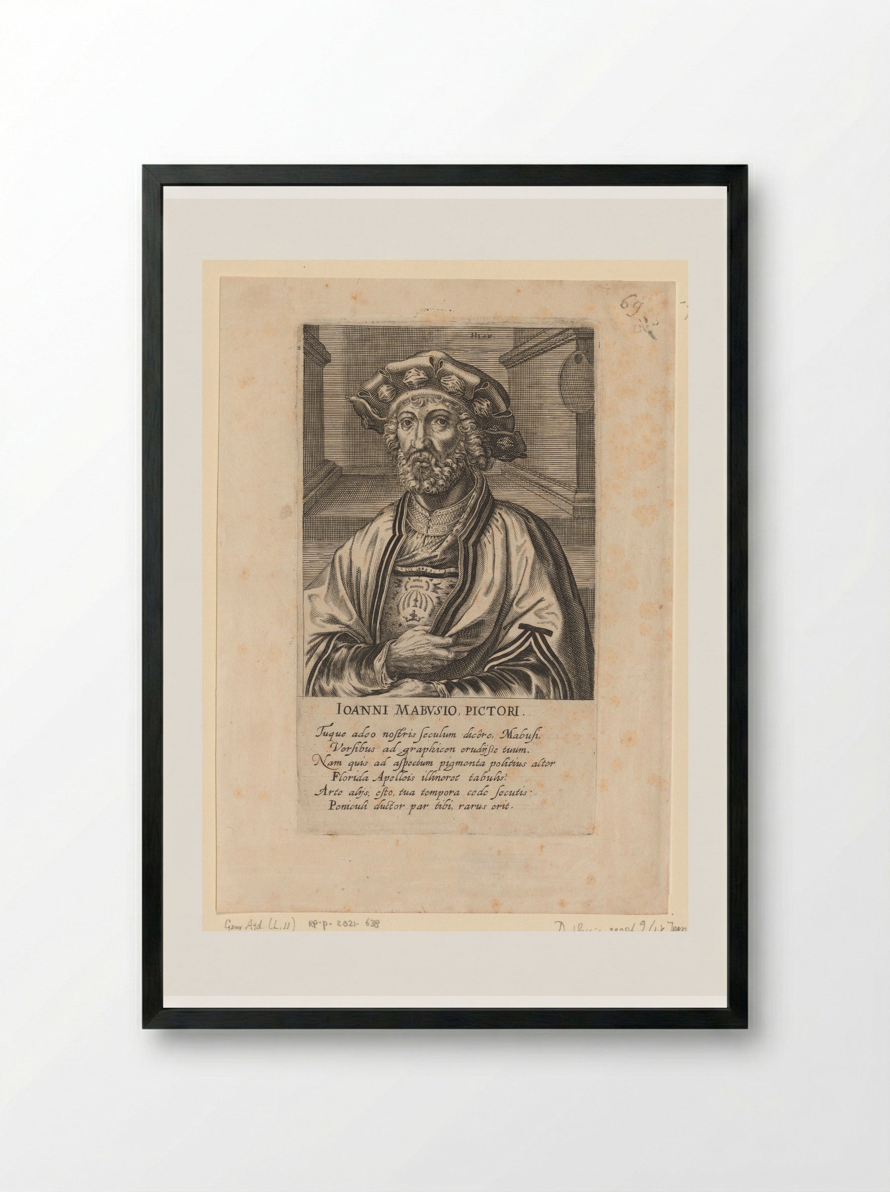 Portret van Jan Gossaert - Hendrick Hondius (I) - Framed Print Black