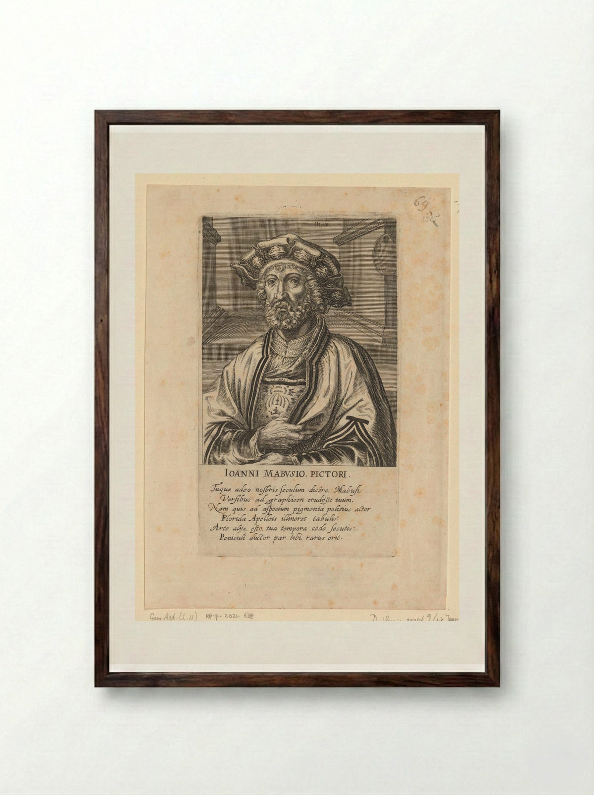 Portret van Jan Gossaert - Hendrick Hondius (I) - Framed Print Dark Wood