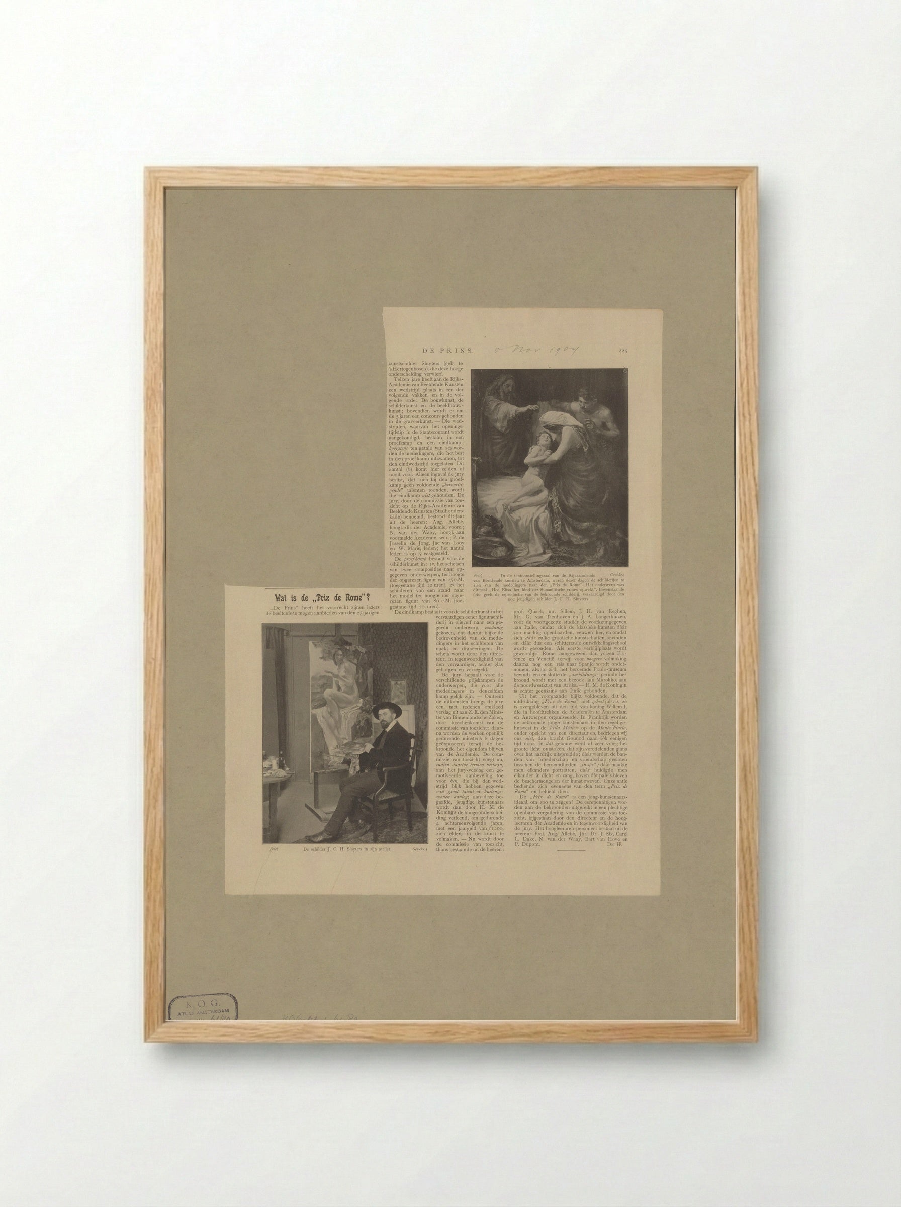 Portret van Jan Sluijters en artikel over de 'Prix de Rome' kunstwedstrijd - Frits Geveke - Framed Print Wood