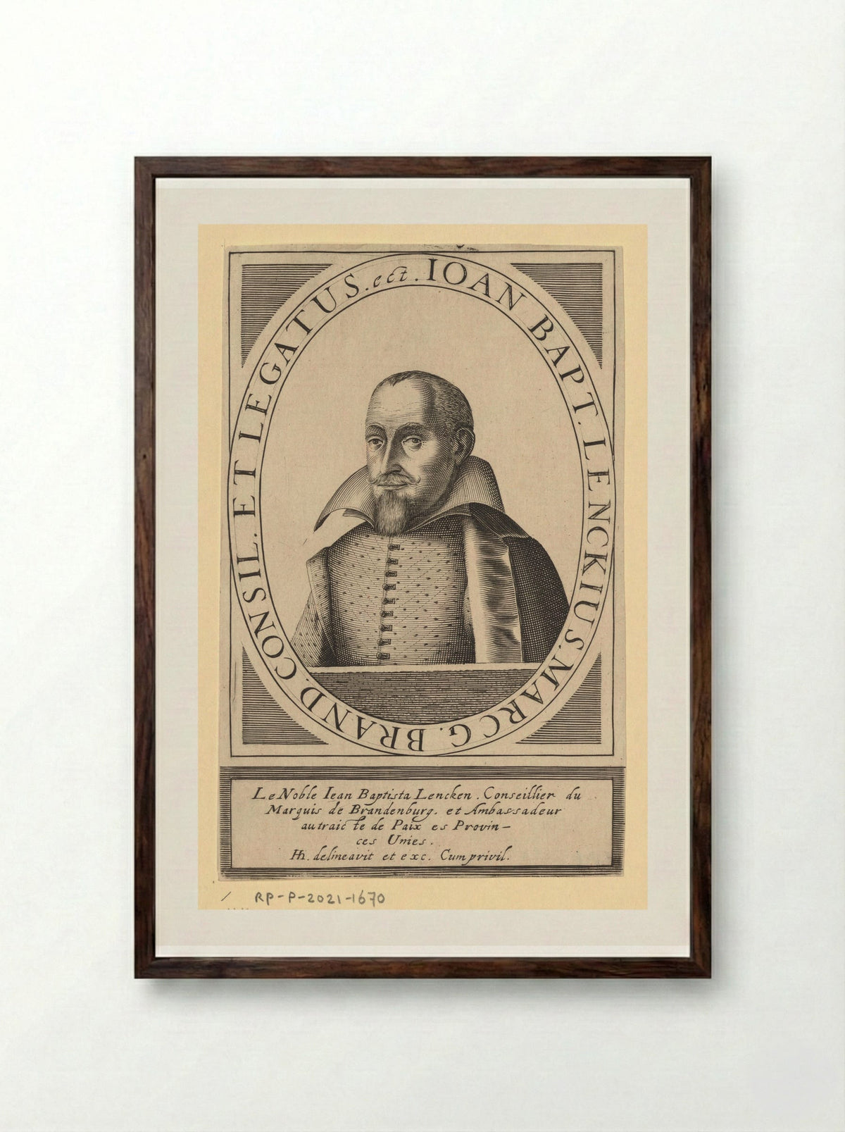 Portret van Johann Baptist Lenck - Hendrick Hondius (I) - Framed Print Dark Wood