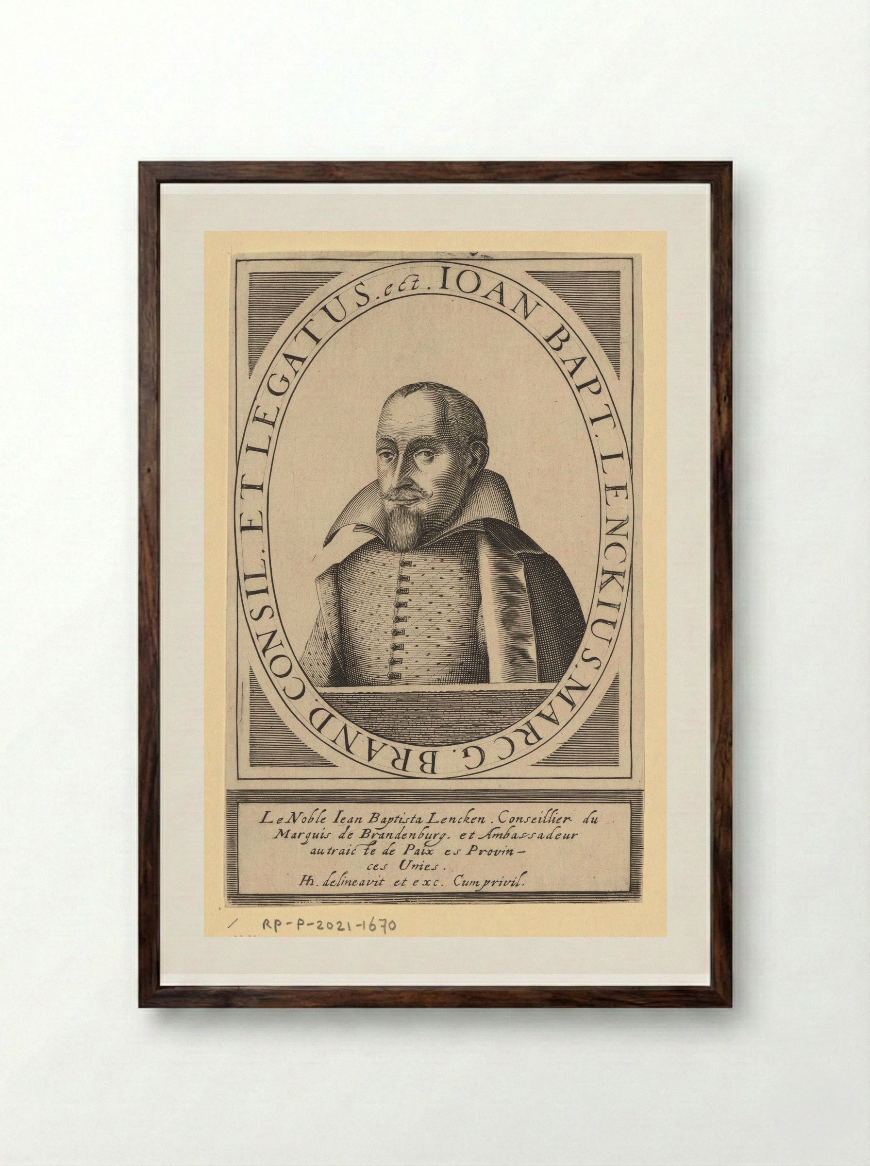 Portret van Johann Baptist Lenck - Hendrick Hondius (I) - Framed Print Dark Wood