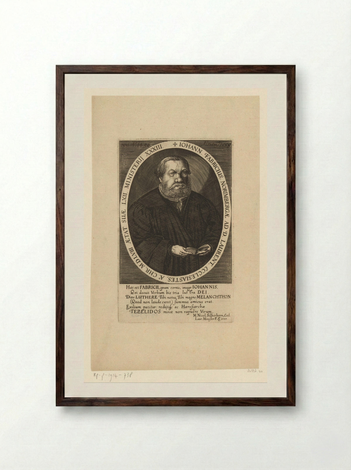 Portret van Johann Fabricius - Johann Pfann - Framed Print Dark Wood
