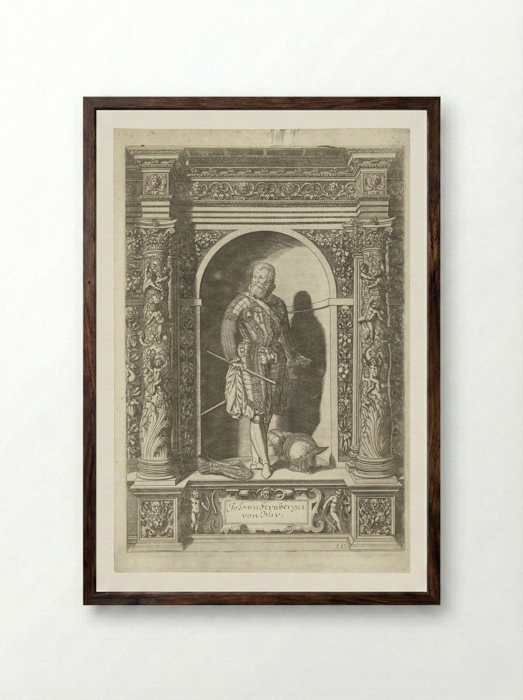 Portret van Johann Fernberger von Aur - Dominicus Custos - Framed Print Dark Wood