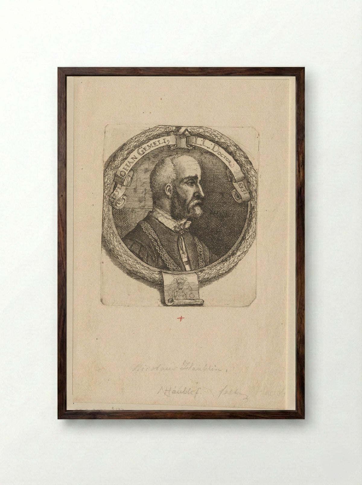 Portret van Johann Gemmel op 51-jarige leeftijd - Nicolaus Häublin - Framed Print Dark Wood