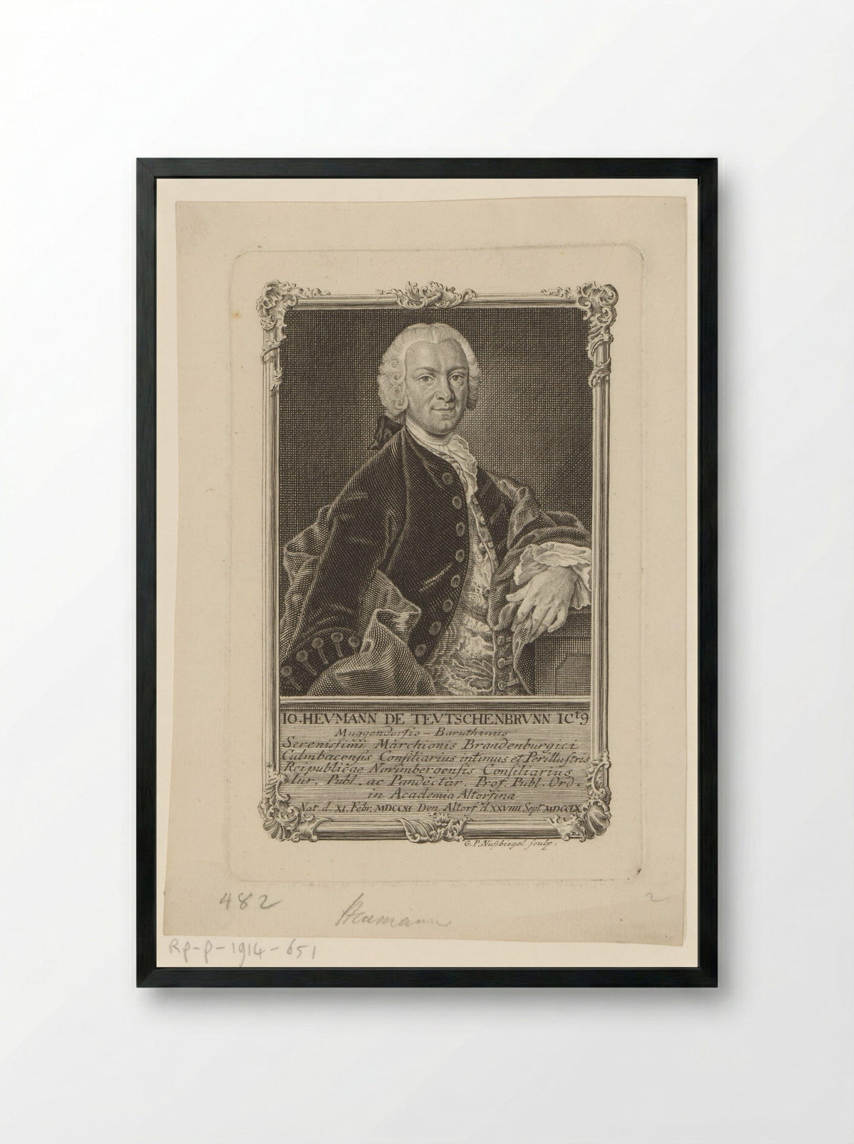 Portret van Johann Heumann von Teuschenbrunn - Georg Paul Nusbiegel - Framed Print Black