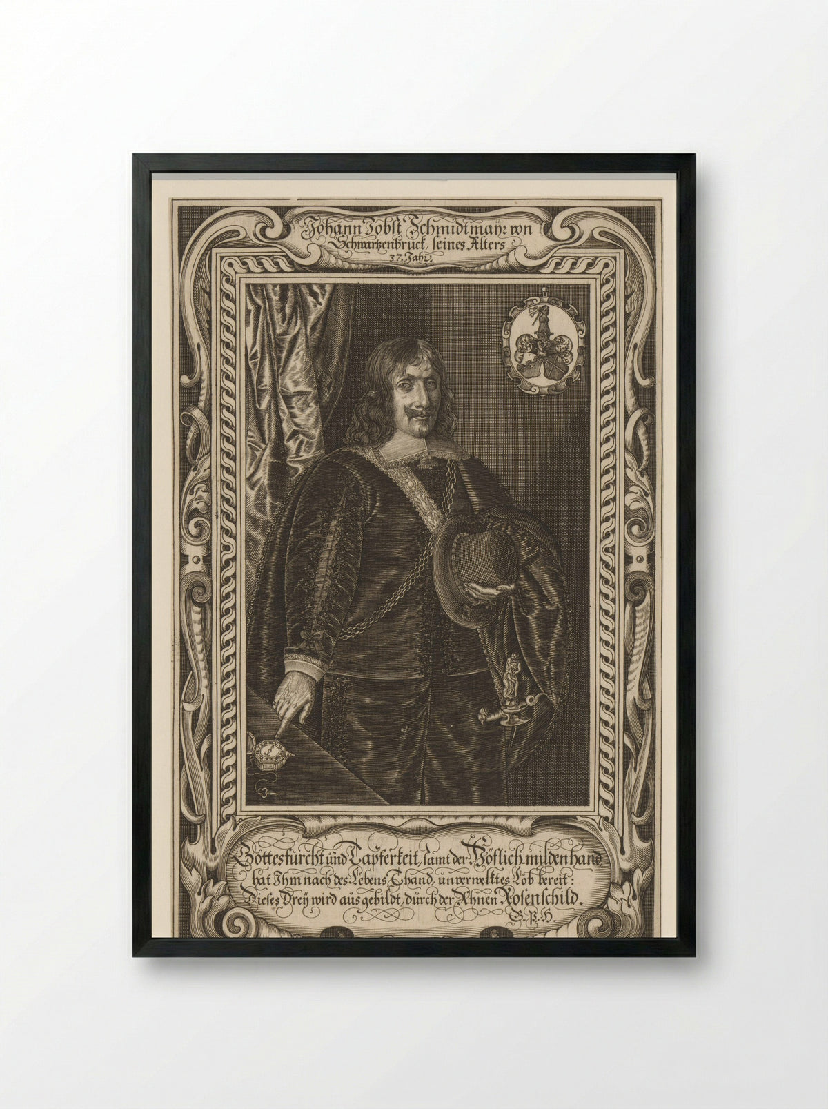 Portret van Johann Jodocus Schmidmair von Schwarzenbruck - Johann Pfann - Framed Print Black