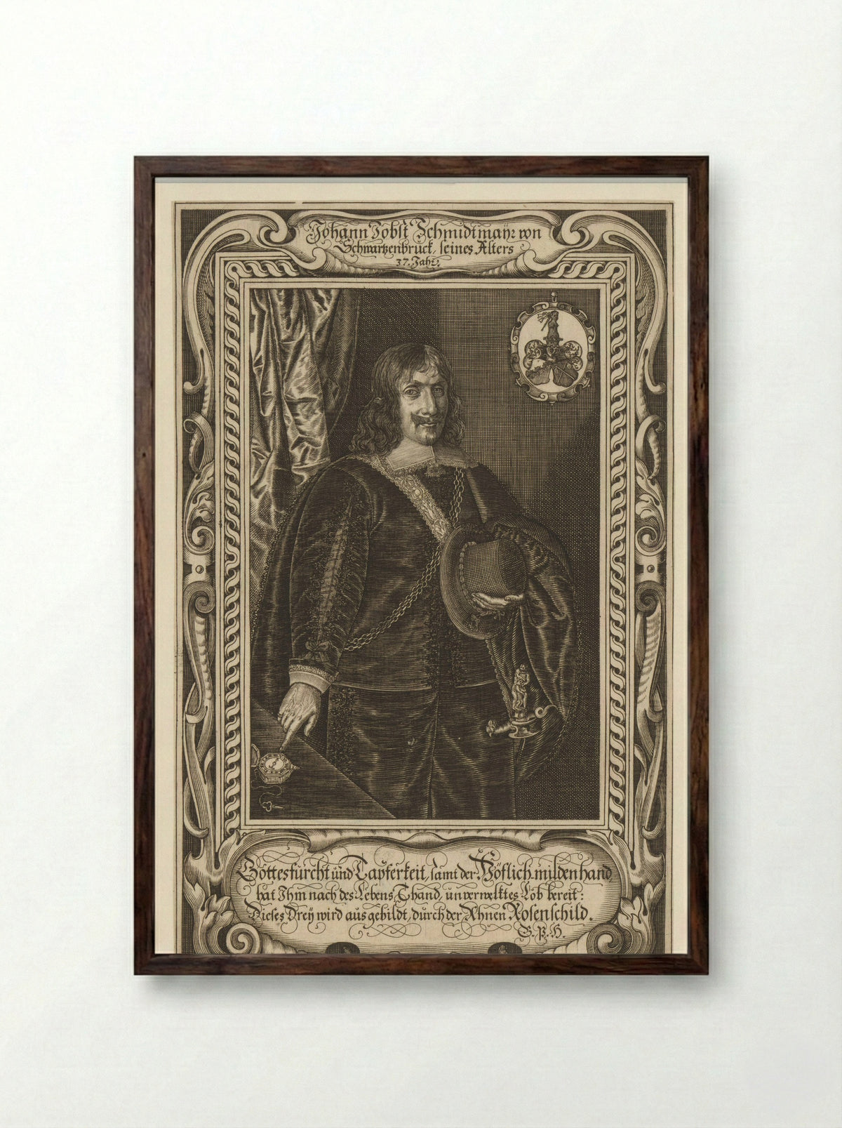 Portret van Johann Jodocus Schmidmair von Schwarzenbruck - Johann Pfann - Framed Print Dark Wood