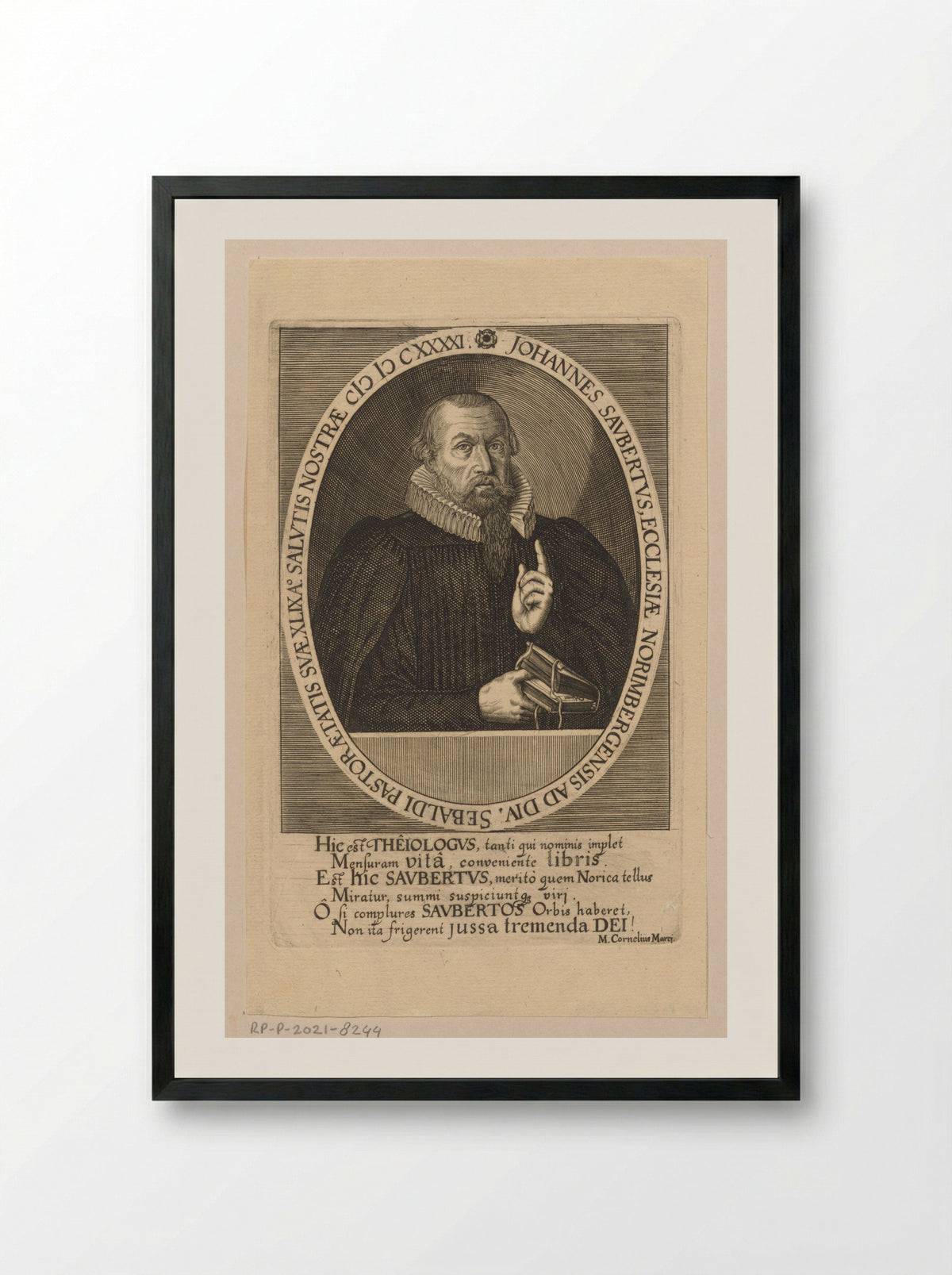 Portret van Johann Saubert I - Johann Pfann - Framed Print Black