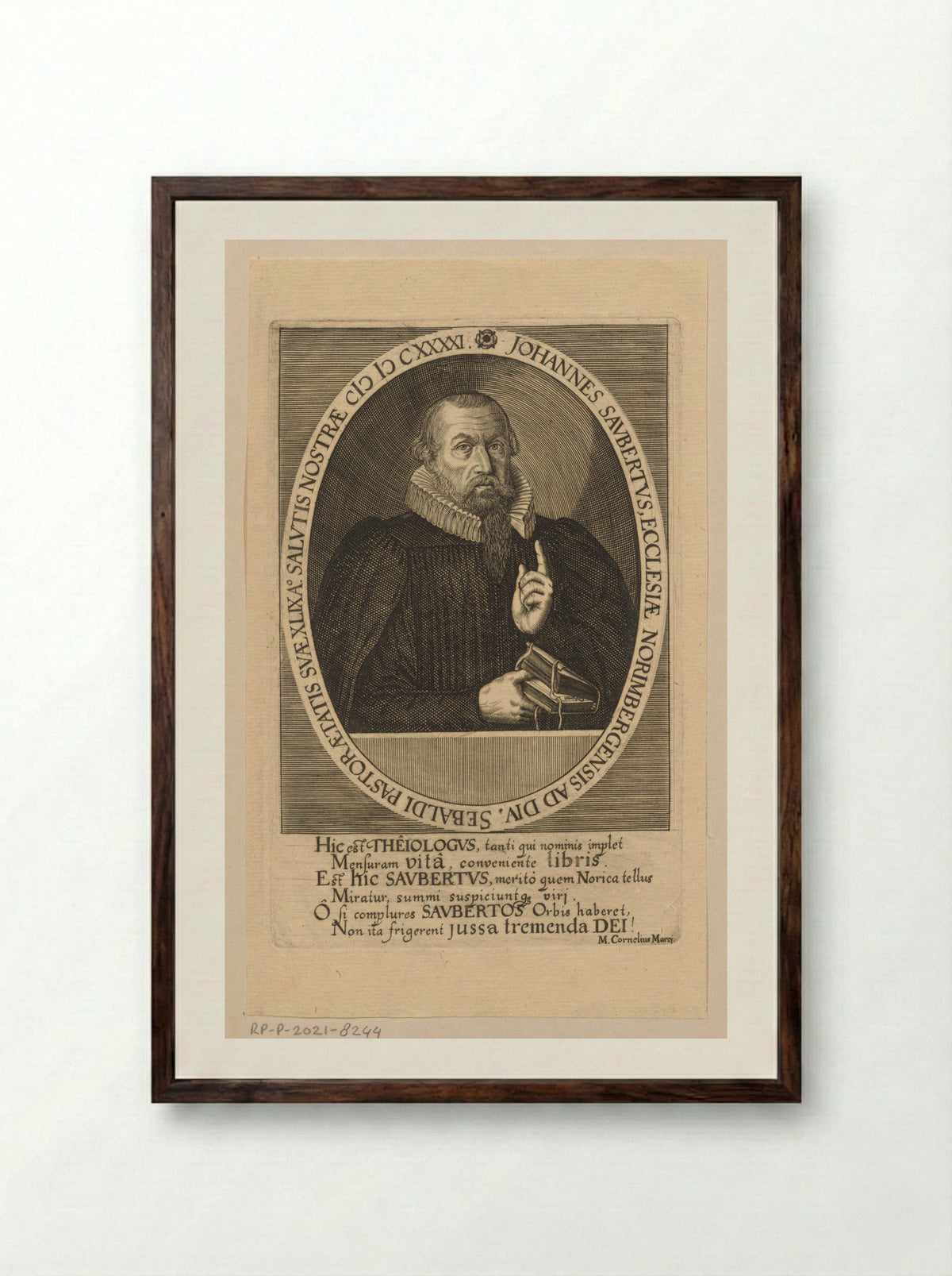 Portret van Johann Saubert I - Johann Pfann - Framed Print Dark Wood