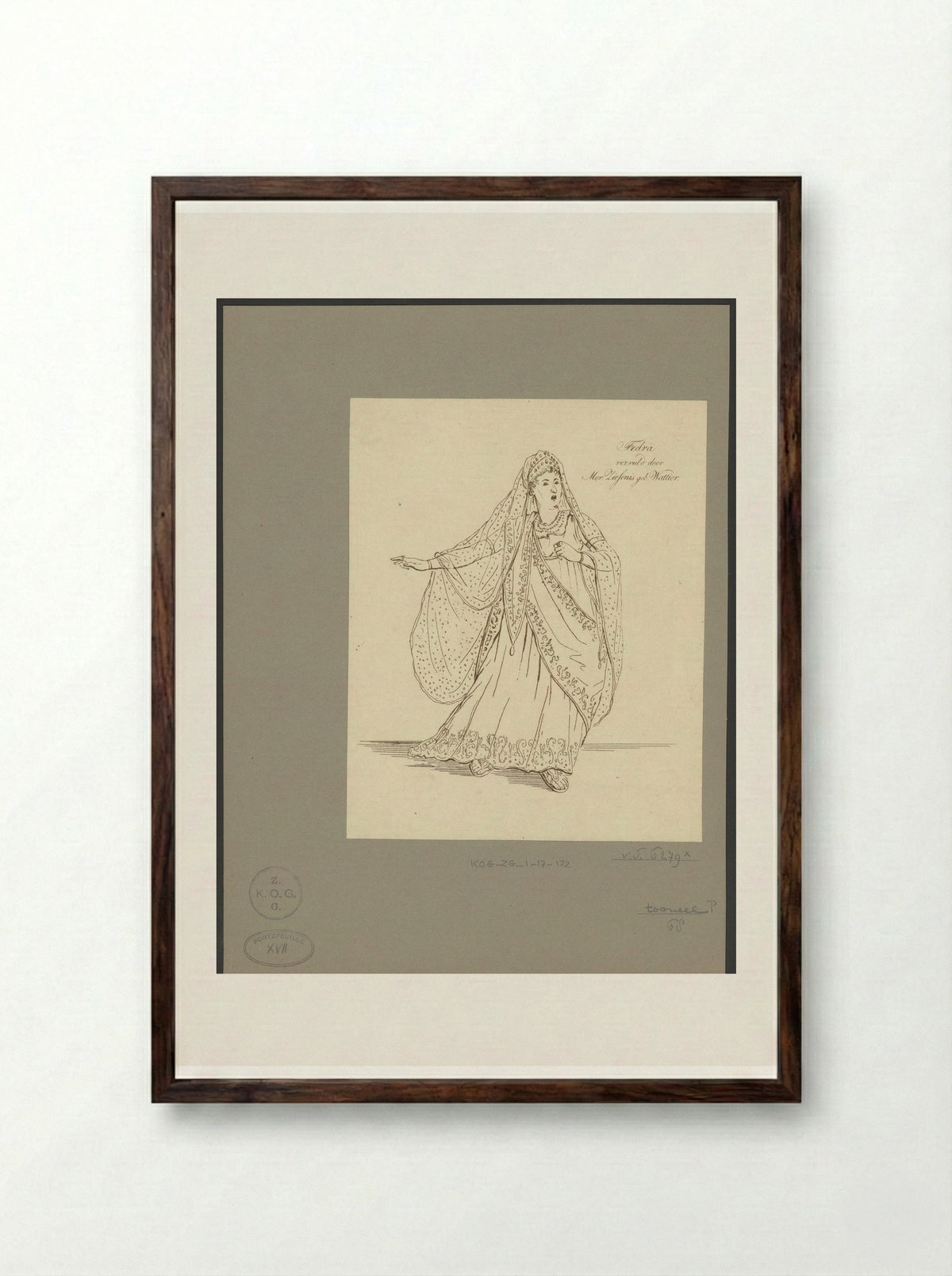 Portret van Johanna Cornelia Wattier in de rol van Fedra - Johannes Jelgerhuis - Framed Print Dark Wood
