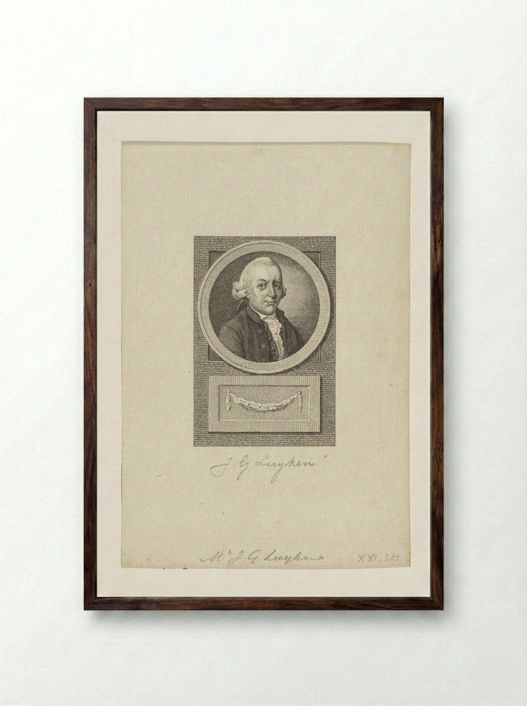 Portret van Johannes Gerardus Luyken - Reinier Vinkeles (I) - Framed Print Dark Wood
