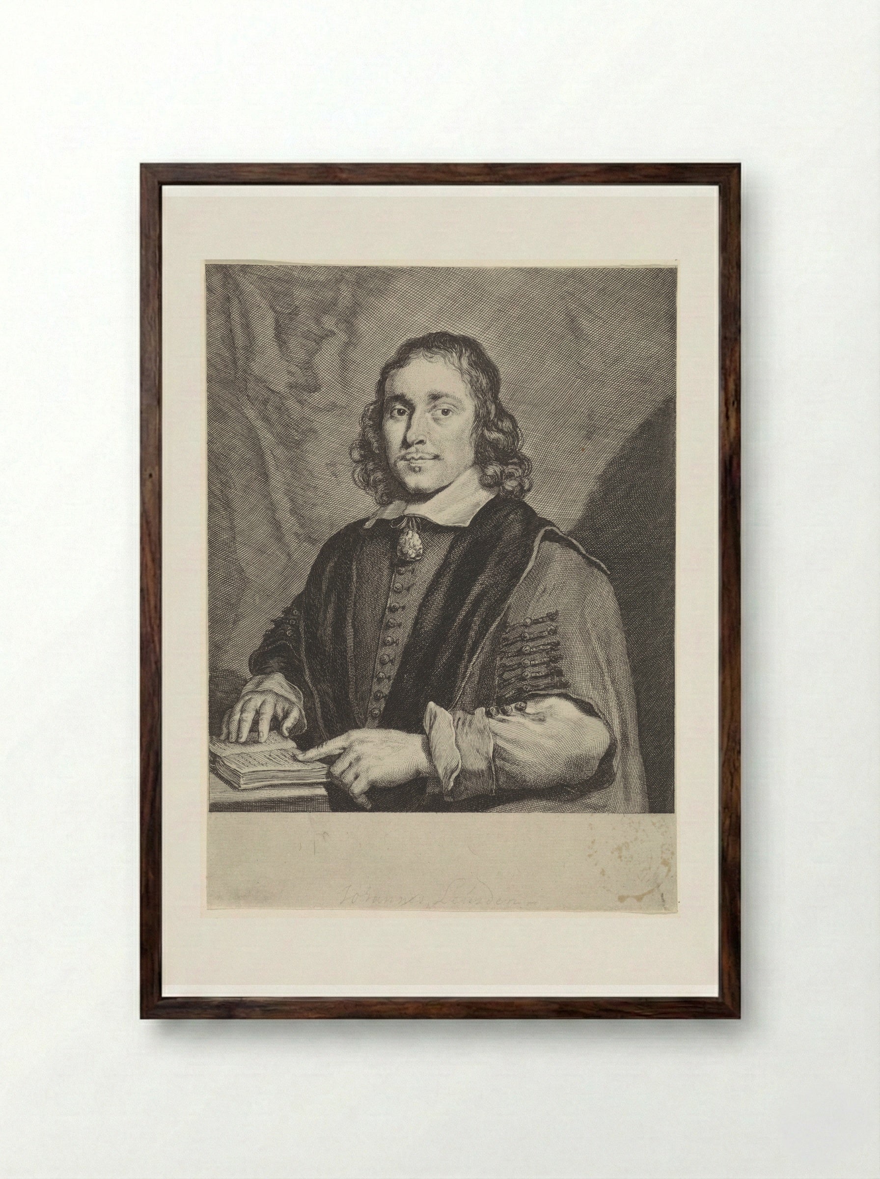 Portret van Johannes Leusden - Theodor Matham - Framed Print Dark Wood