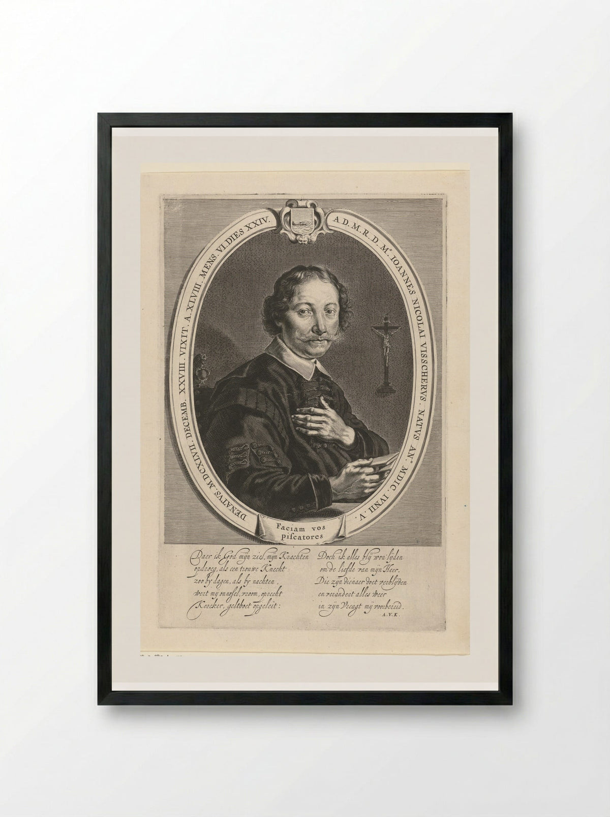 Portret van Johannes Nicolaesz. Visscher - Theodor Matham - Framed Print Black