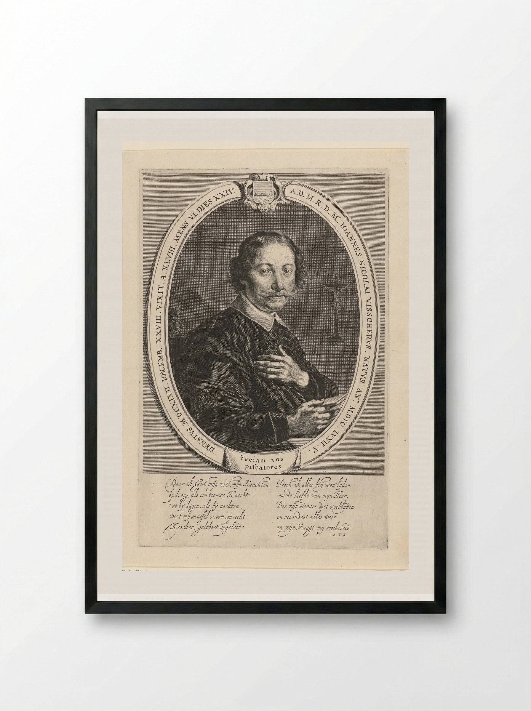 Portret van Johannes Nicolaesz. Visscher - Theodor Matham - Framed Print Black