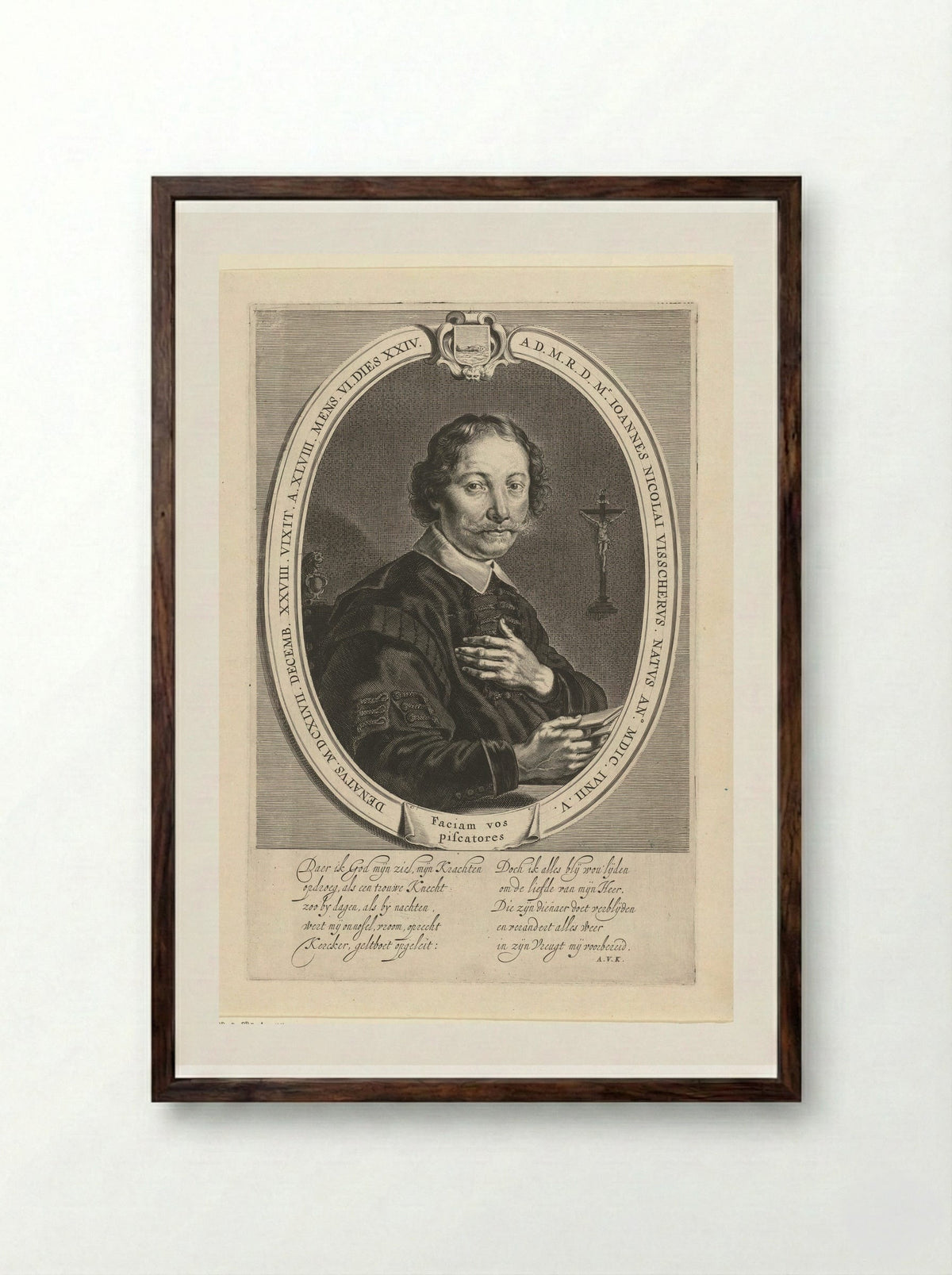 Portret van Johannes Nicolaesz. Visscher - Theodor Matham - Framed Print Dark Wood
