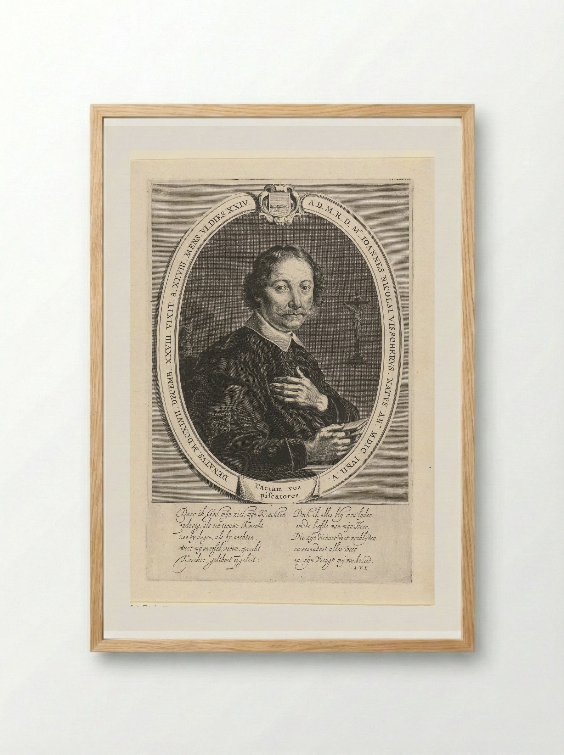 Portret van Johannes Nicolaesz. Visscher - Theodor Matham - Framed Print Wood