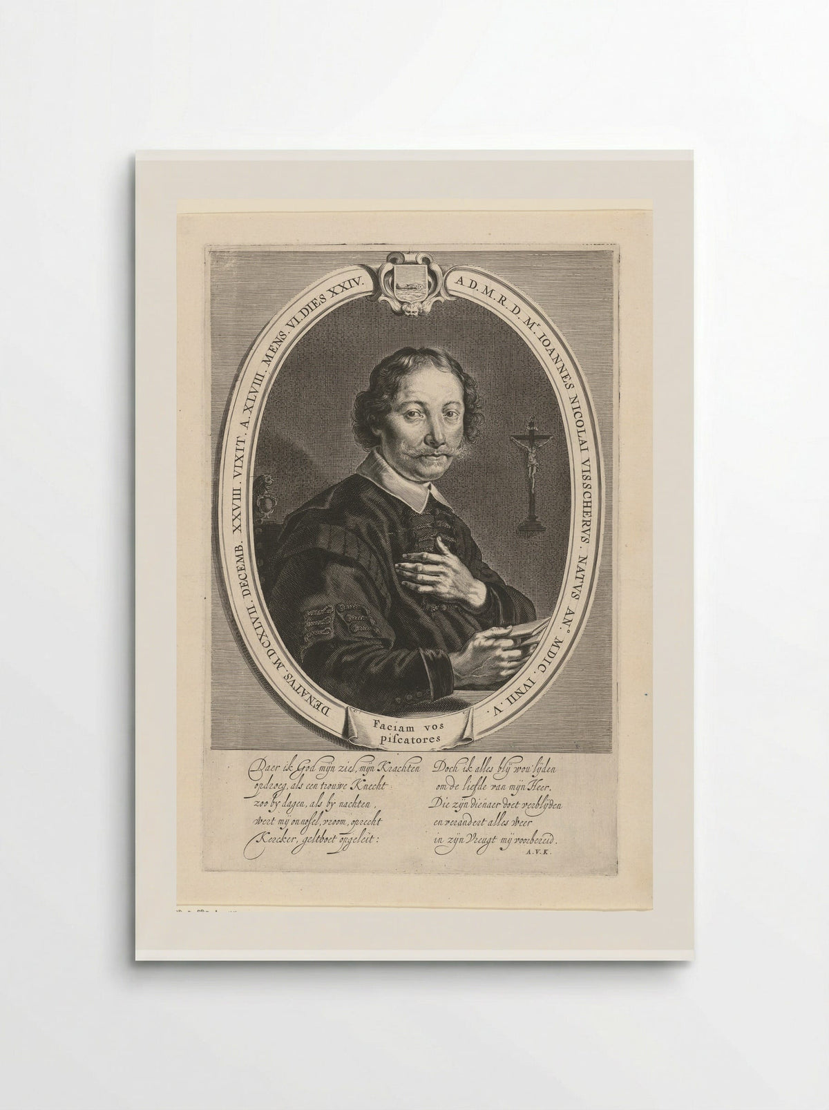 Portret van Johannes Nicolaesz. Visscher - Theodor Matham - Poster