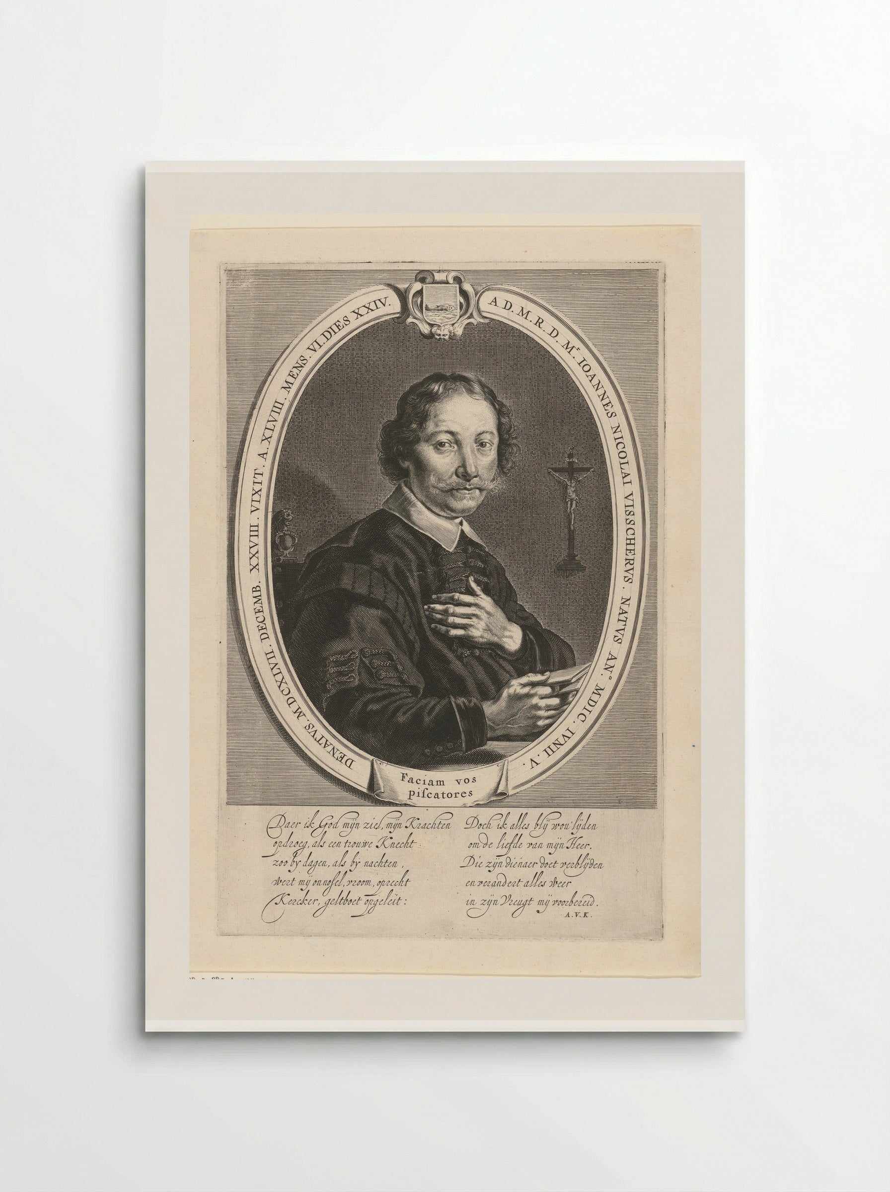 Portret van Johannes Nicolaesz. Visscher - Theodor Matham - Poster