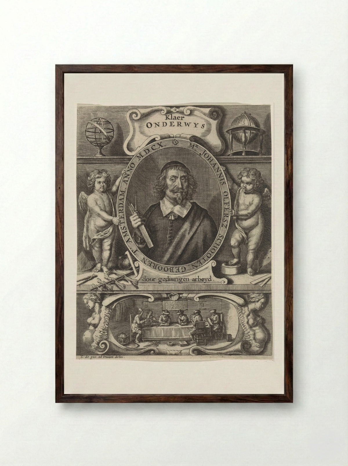 Portret van Johannes Olfersz. Schooten - Crispijn van de Passe (II) - Framed Print Dark Wood