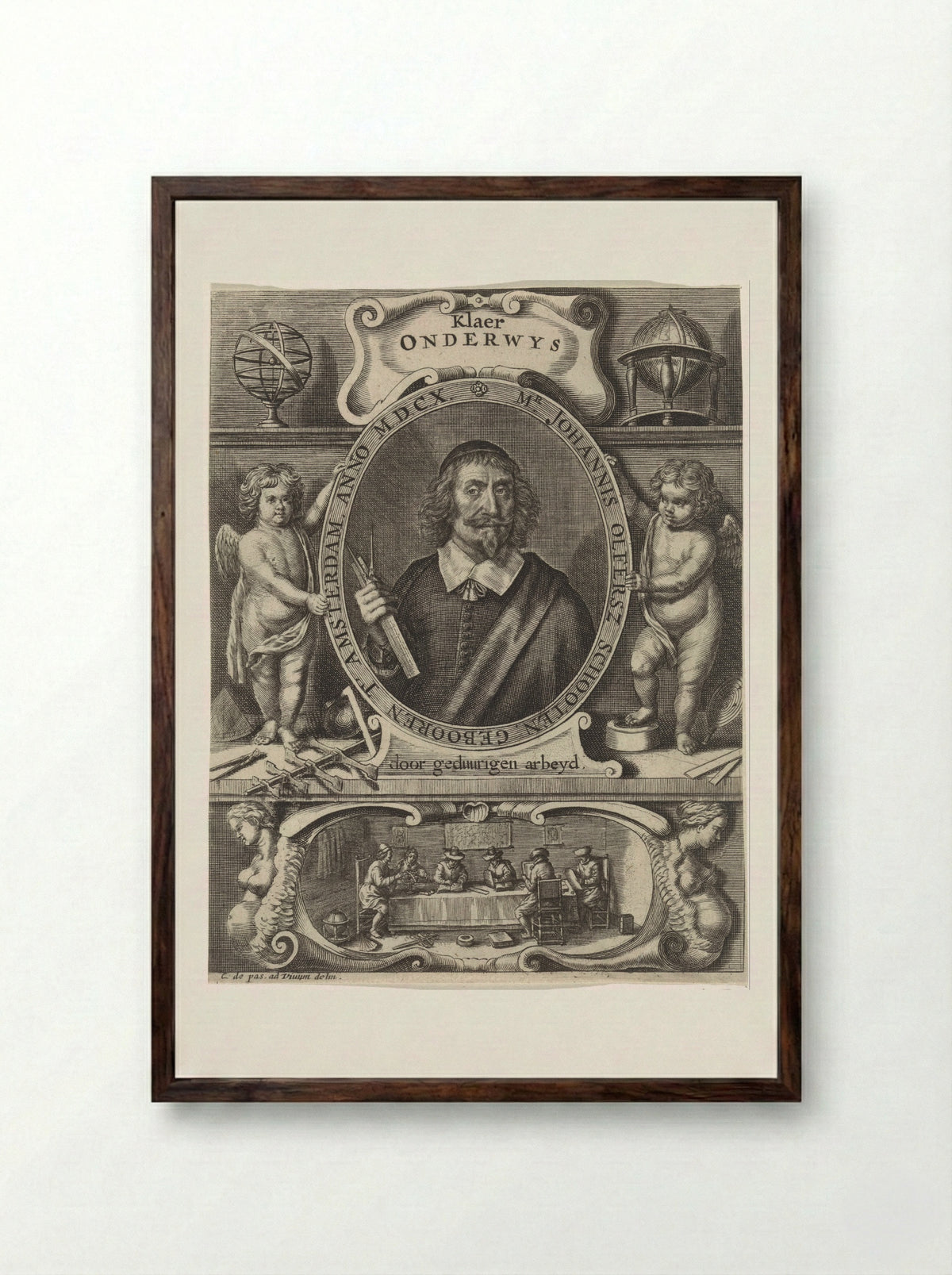 Portret van Johannes Olfersz. Schooten - Crispijn van de Passe (II) - Framed Print Dark Wood