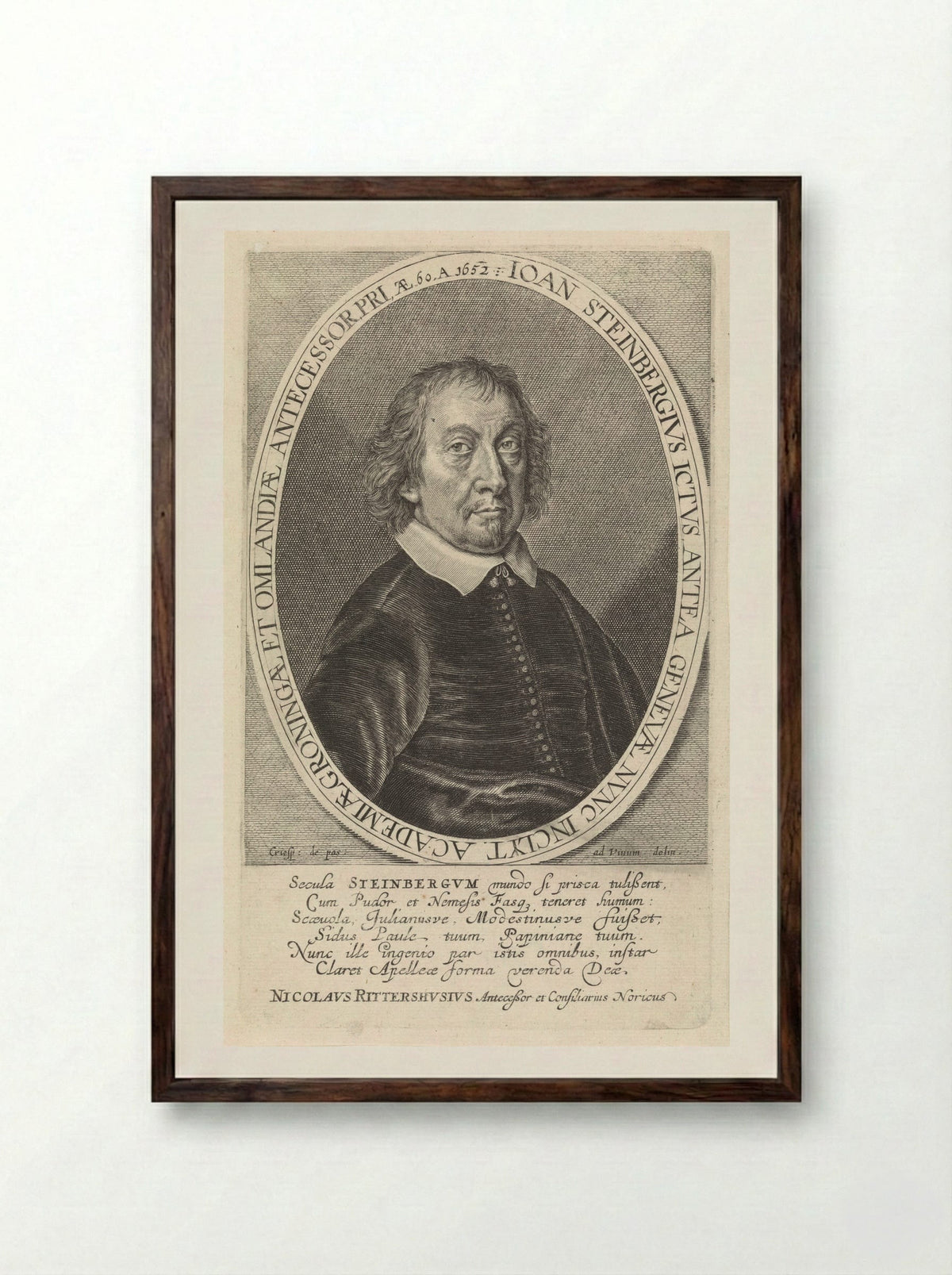 Portret van Johannes Steinbergen - Crispijn van de Passe (II) - Framed Print Dark Wood