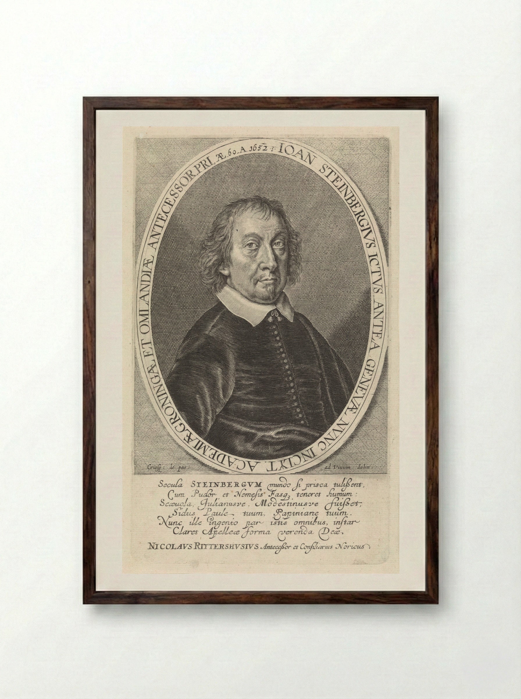 Portret van Johannes Steinbergen - Crispijn van de Passe (II) - Framed Print Dark Wood