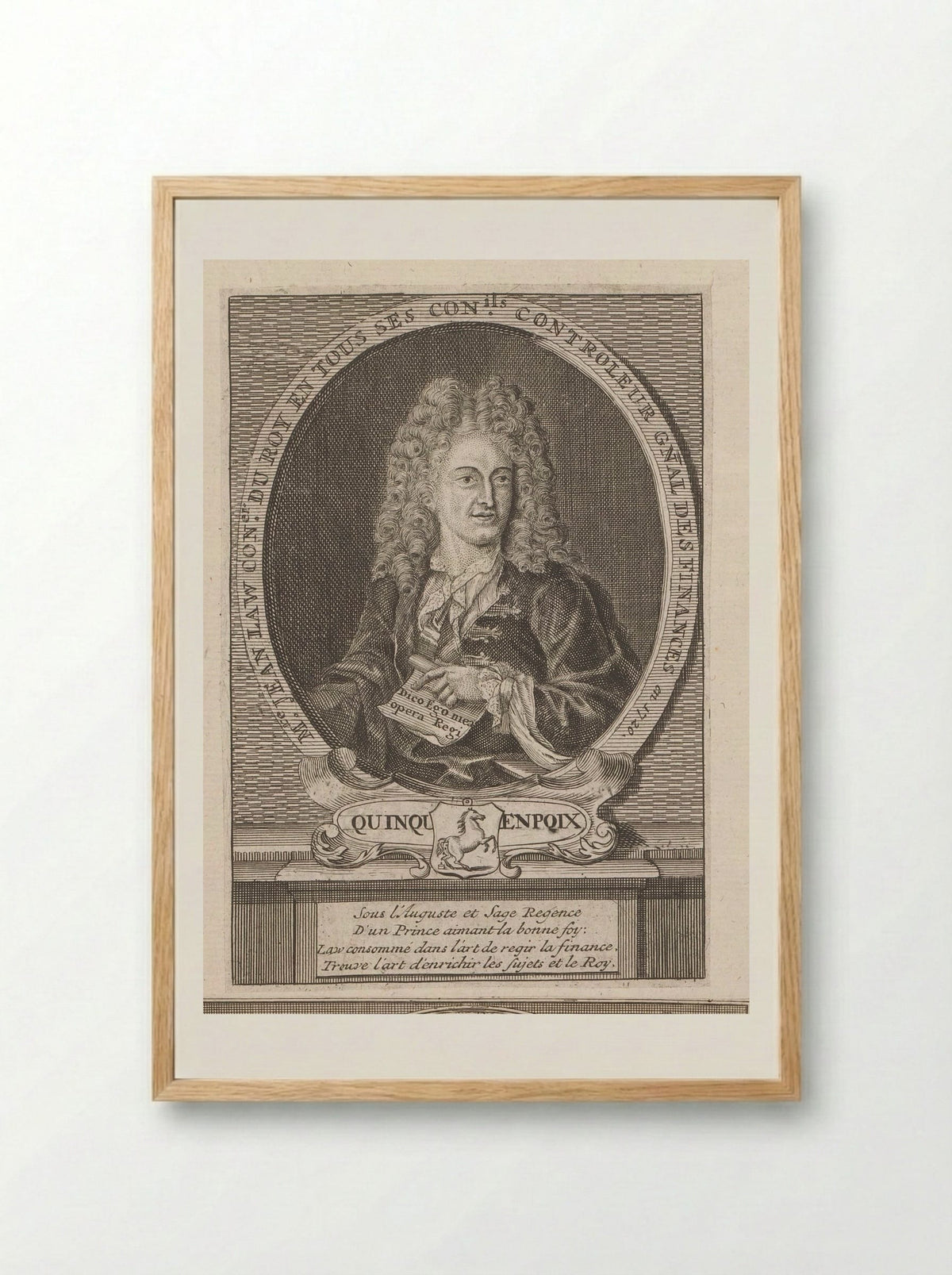 Portret van John Law - Hendrik de Leth - Framed Print Wood